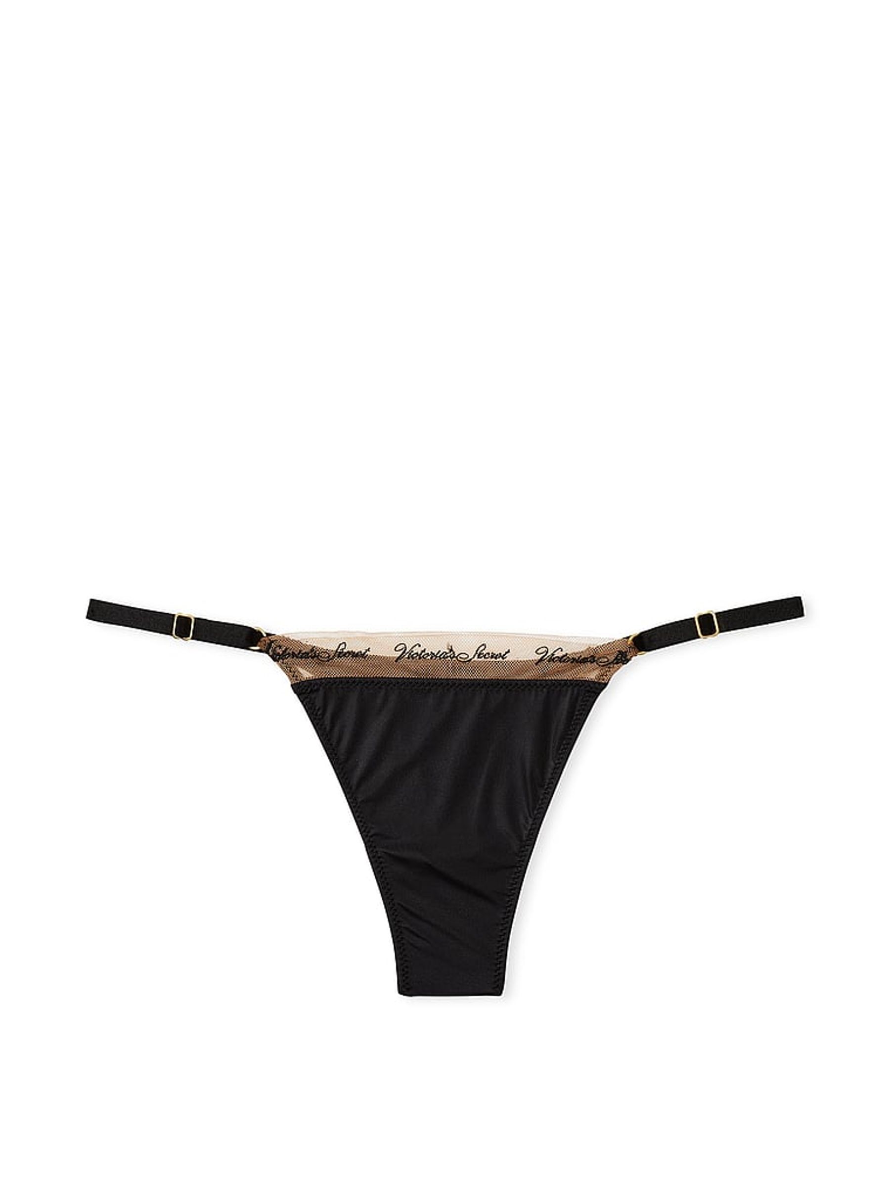 Black Logo Embroidered Thong Icon Thong Knickers - Image 3 of 3