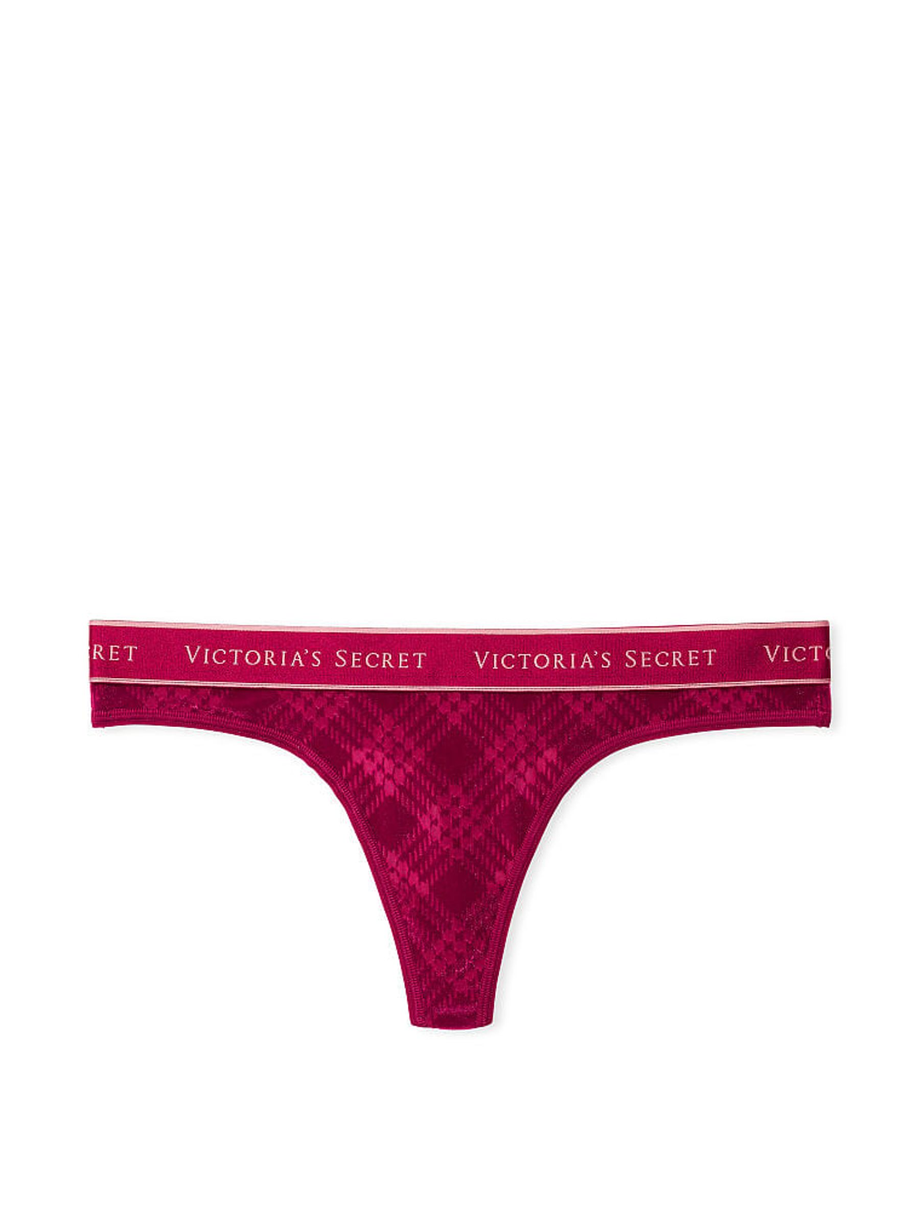 Claret Red Festive Tartan Thong Logo Knickers - Image 3 of 3