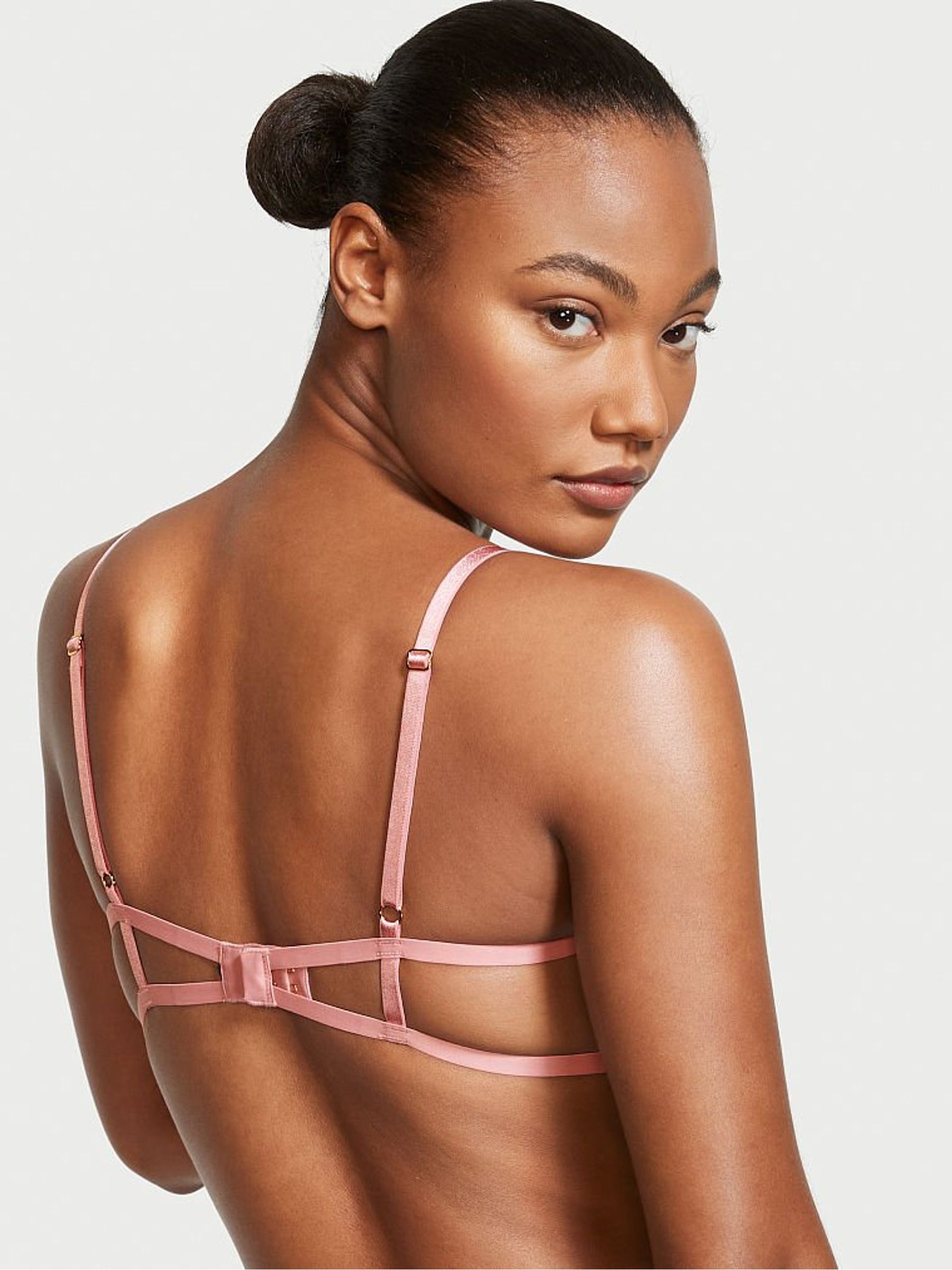 Dusty Rose Pink Rose Embroidered Open Cup Balconette Bra - Image 2 of 4