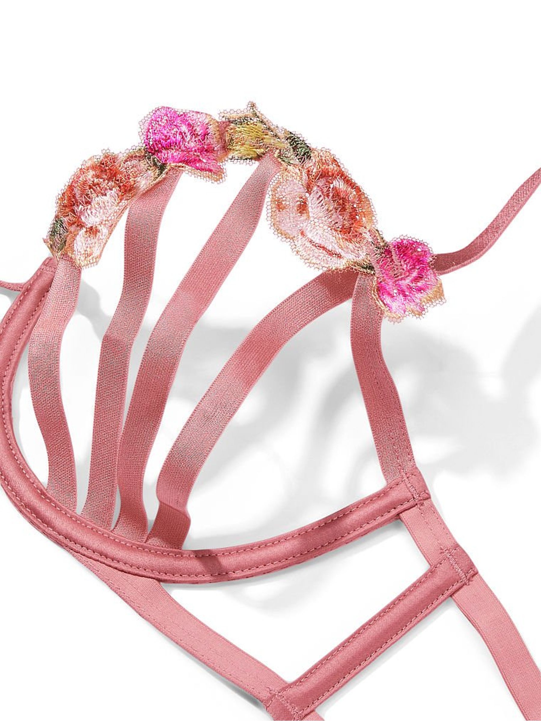 Dusty Rose Pink Rose Embroidered Open Cup Balconette Bra - Image 4 of 4