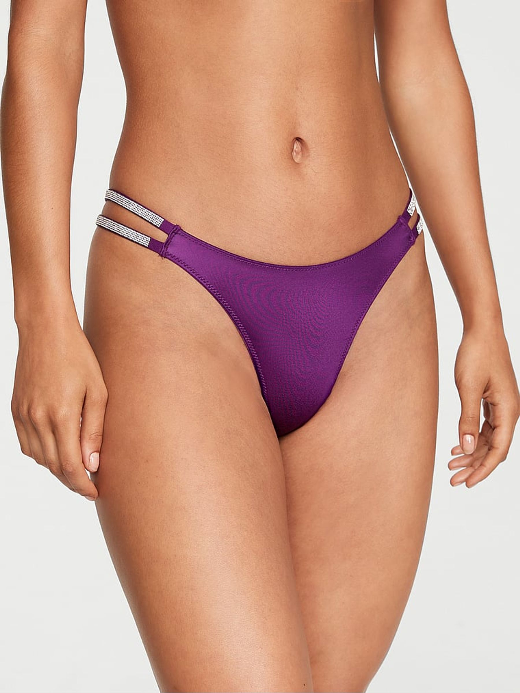 Grape Soda Purple Smooth Double Thong Shine Strap Knickers - Image 1 of 3