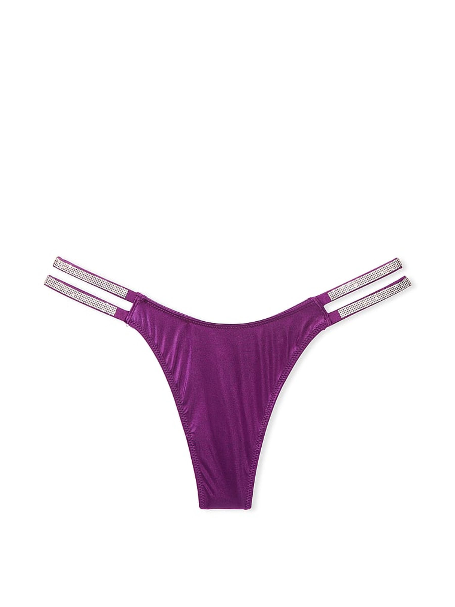 Grape Soda Purple Smooth Double Thong Shine Strap Knickers - Image 3 of 3