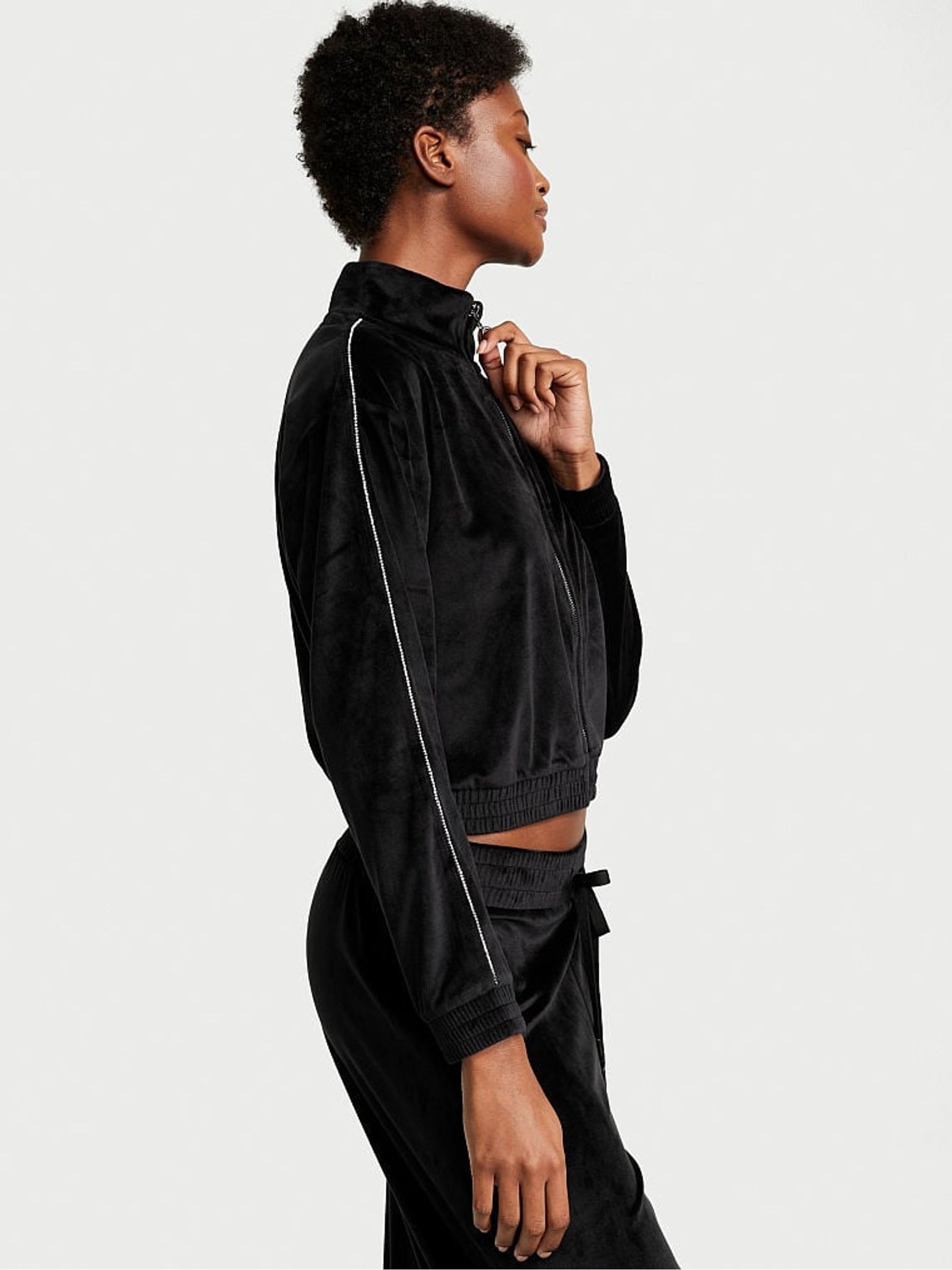 Pure Black Diamante Velour Track Jacket - Image 2 of 3