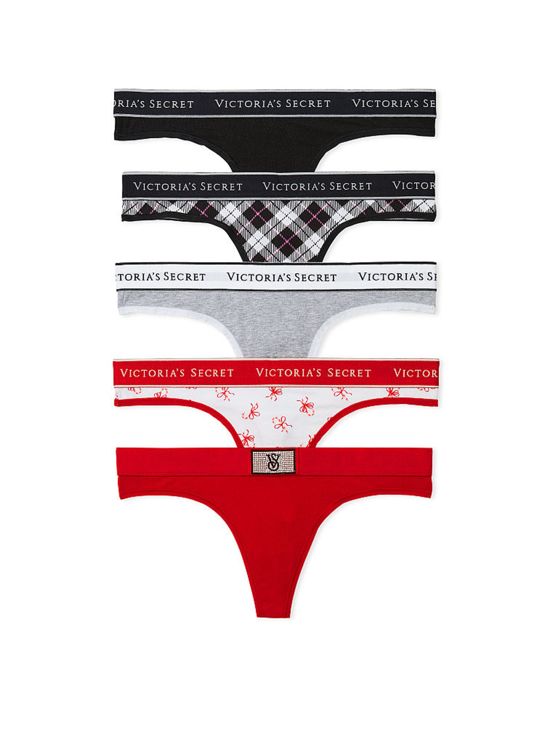 Black/Red/Grey/White Logo Thong Thong Knickers Multipack - Image 1 of 1