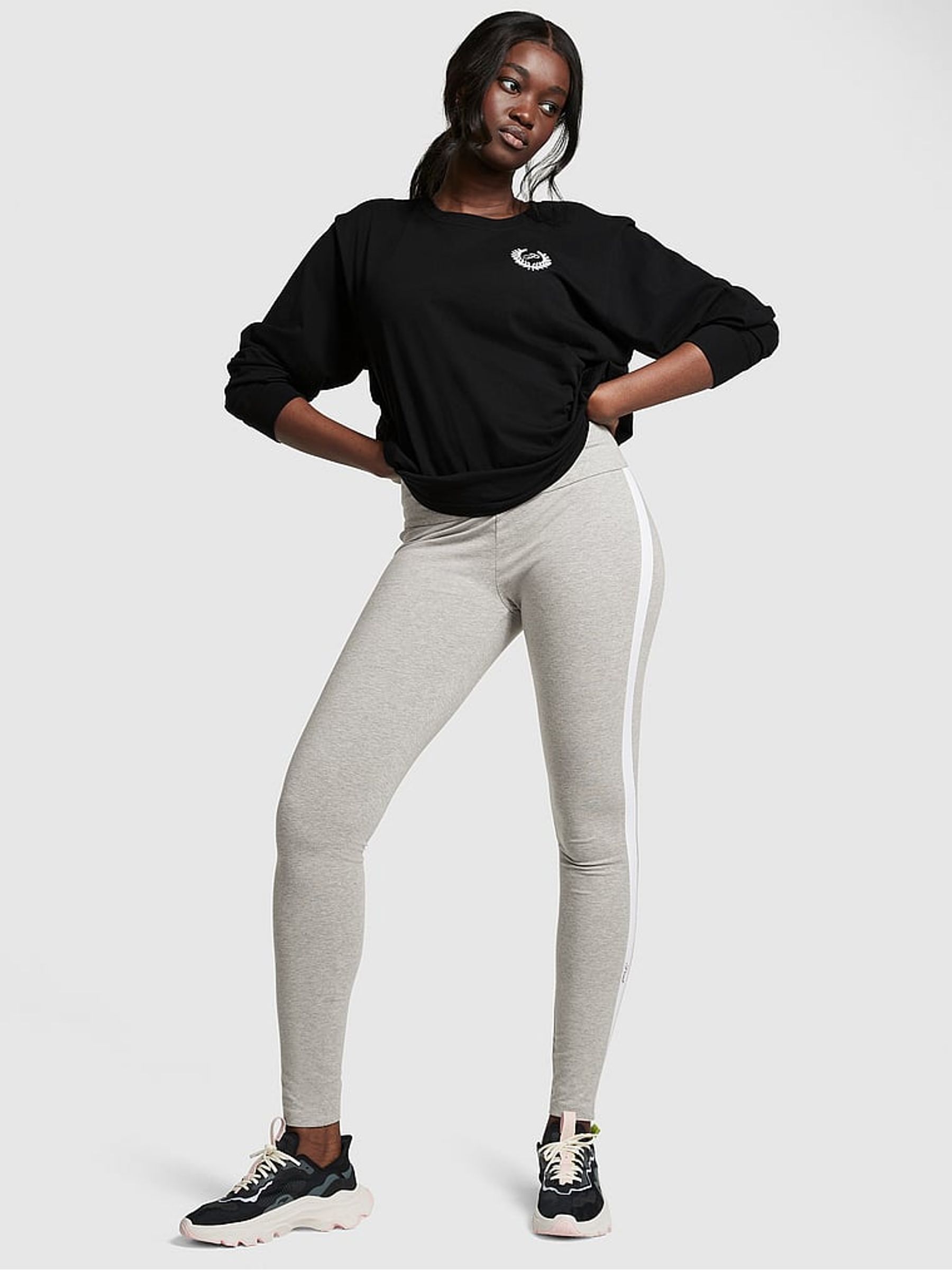 Heather Charcoal Grey Cotton Side Stripe Legging - Image 1 of 4