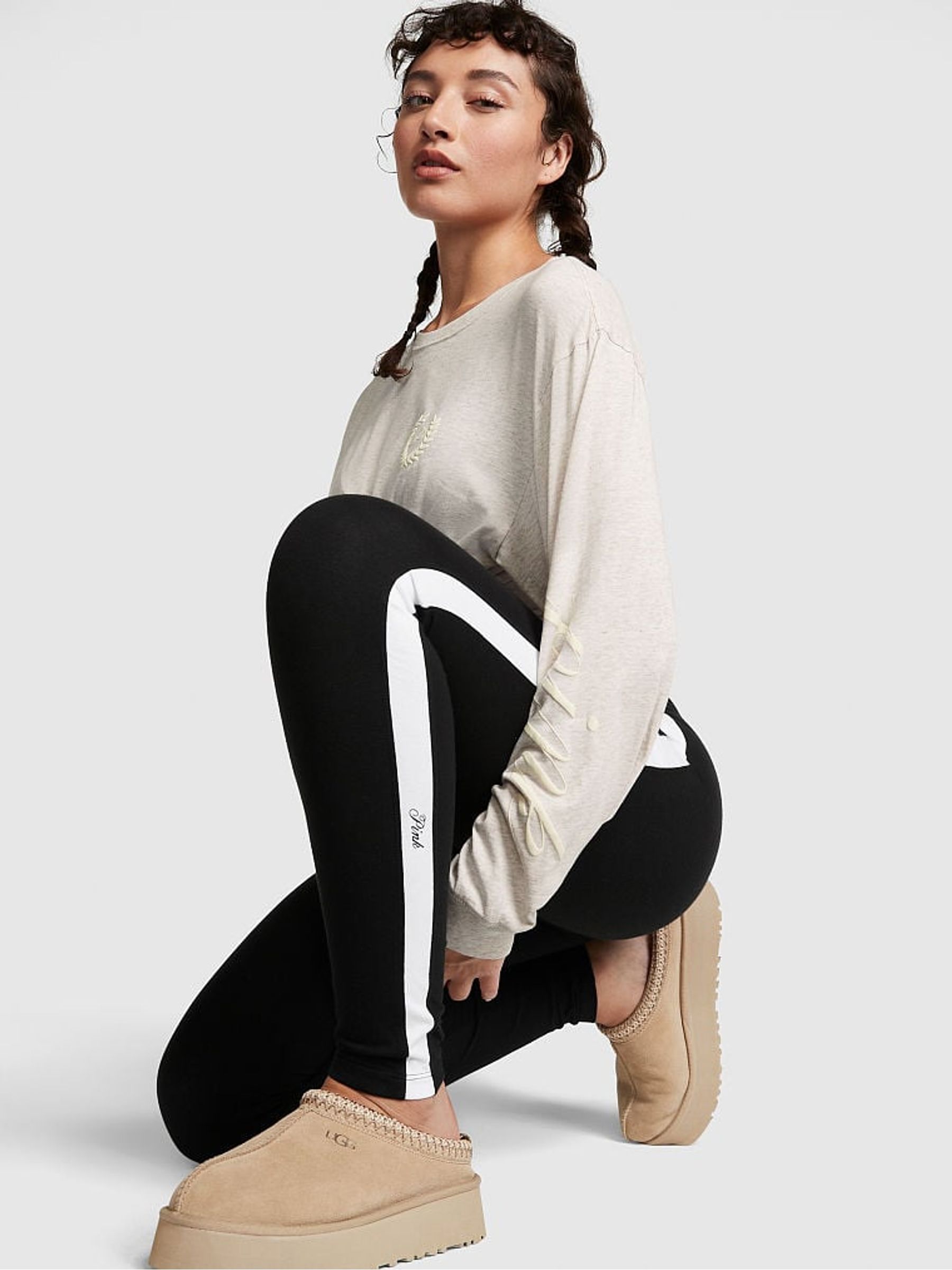 Pure Black Cotton Side Stripe Legging - Image 3 of 4