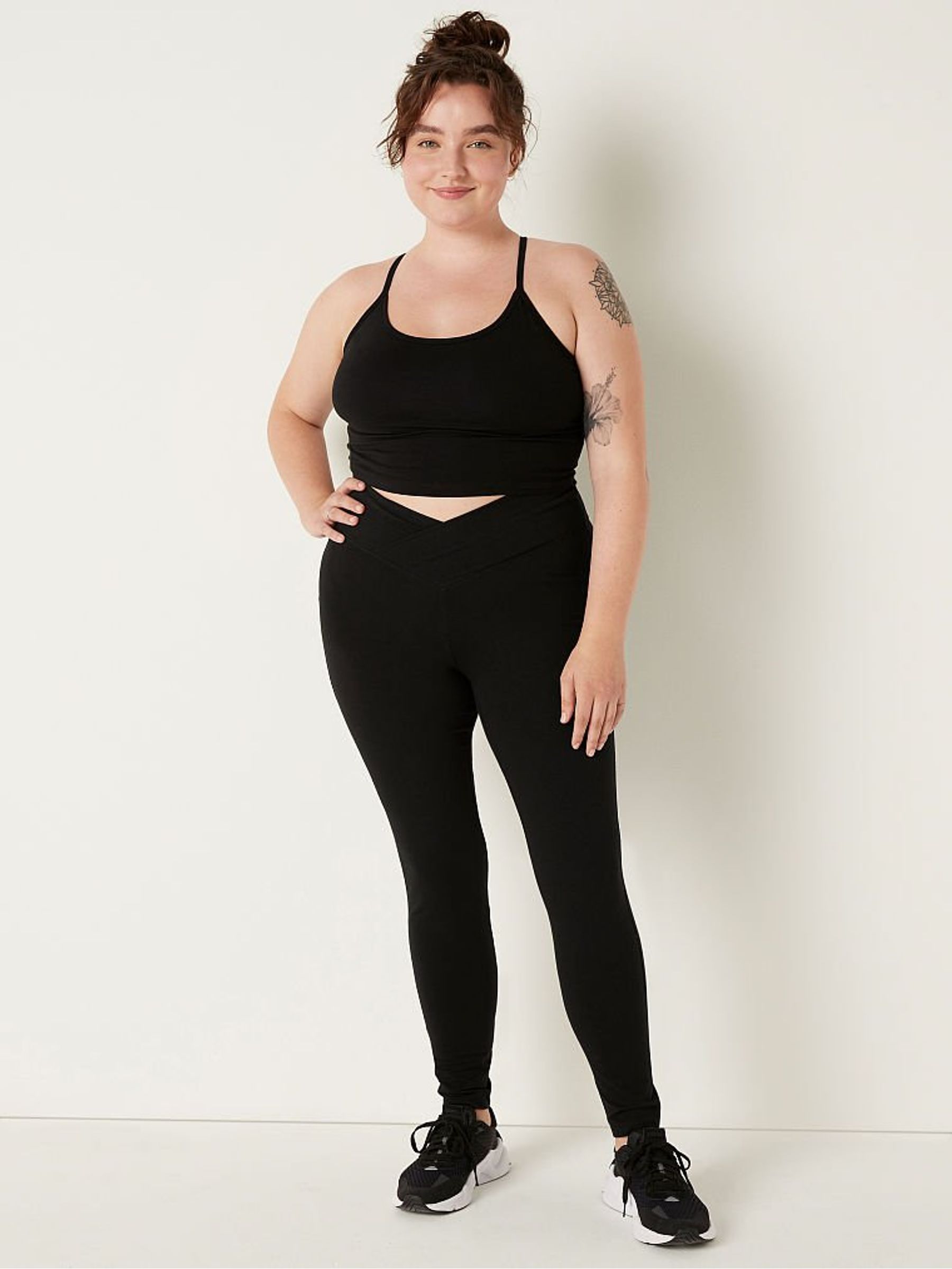 Black Cotton High Waist Full Length V Crossover Legging