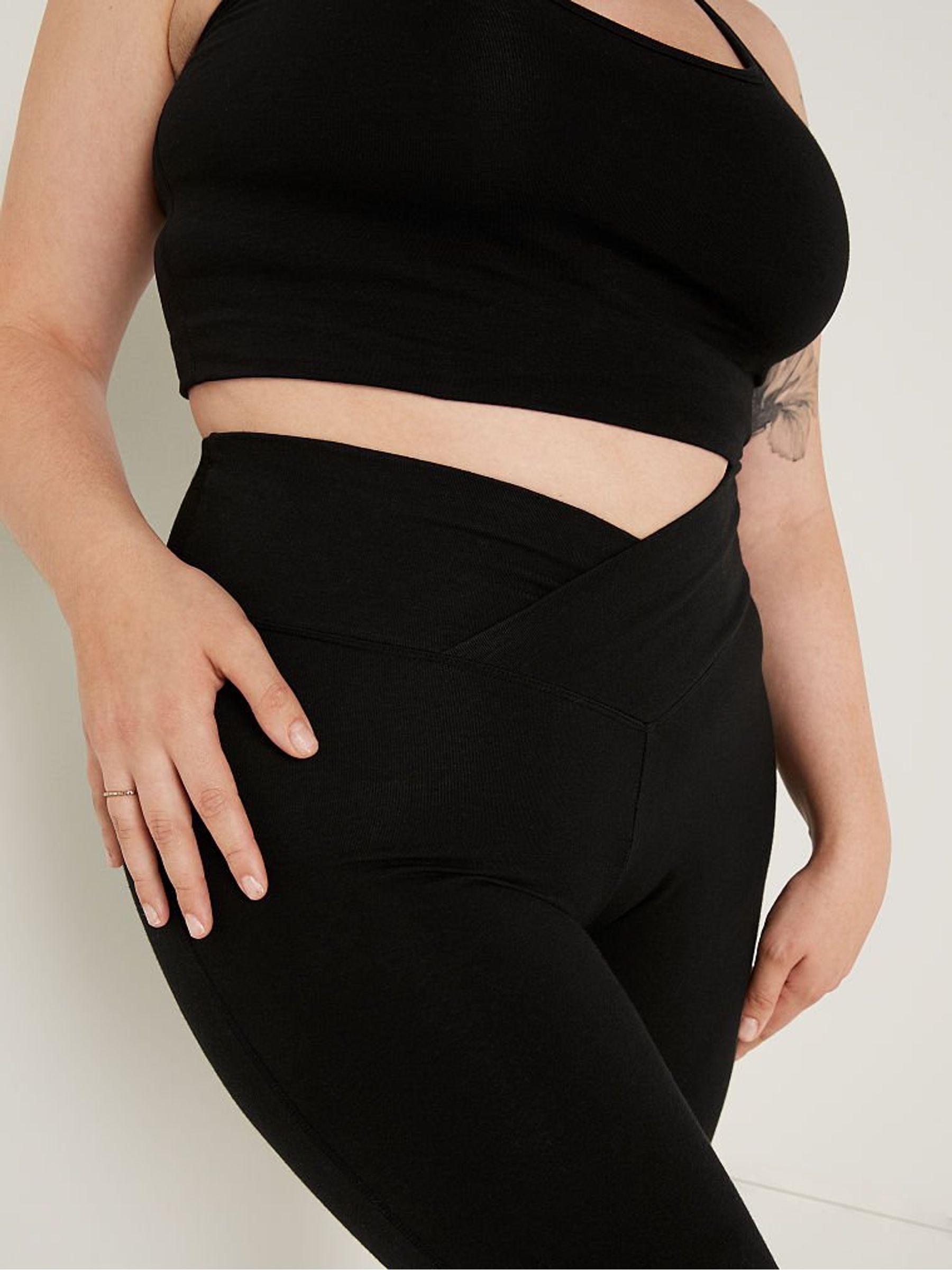 Black Cotton High Waist Full Length V Crossover Legging - Image 3 of 4
