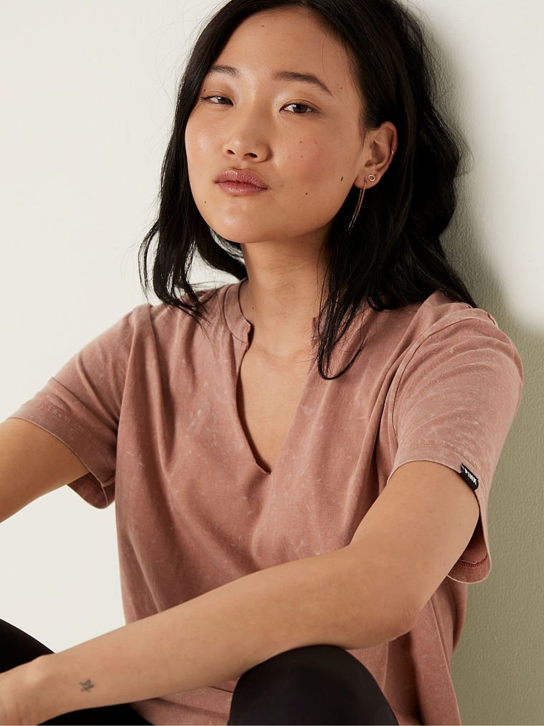 Stucco Beige Campus Short Sleeve Notch Neck T-Shirt - Image 3 of 4