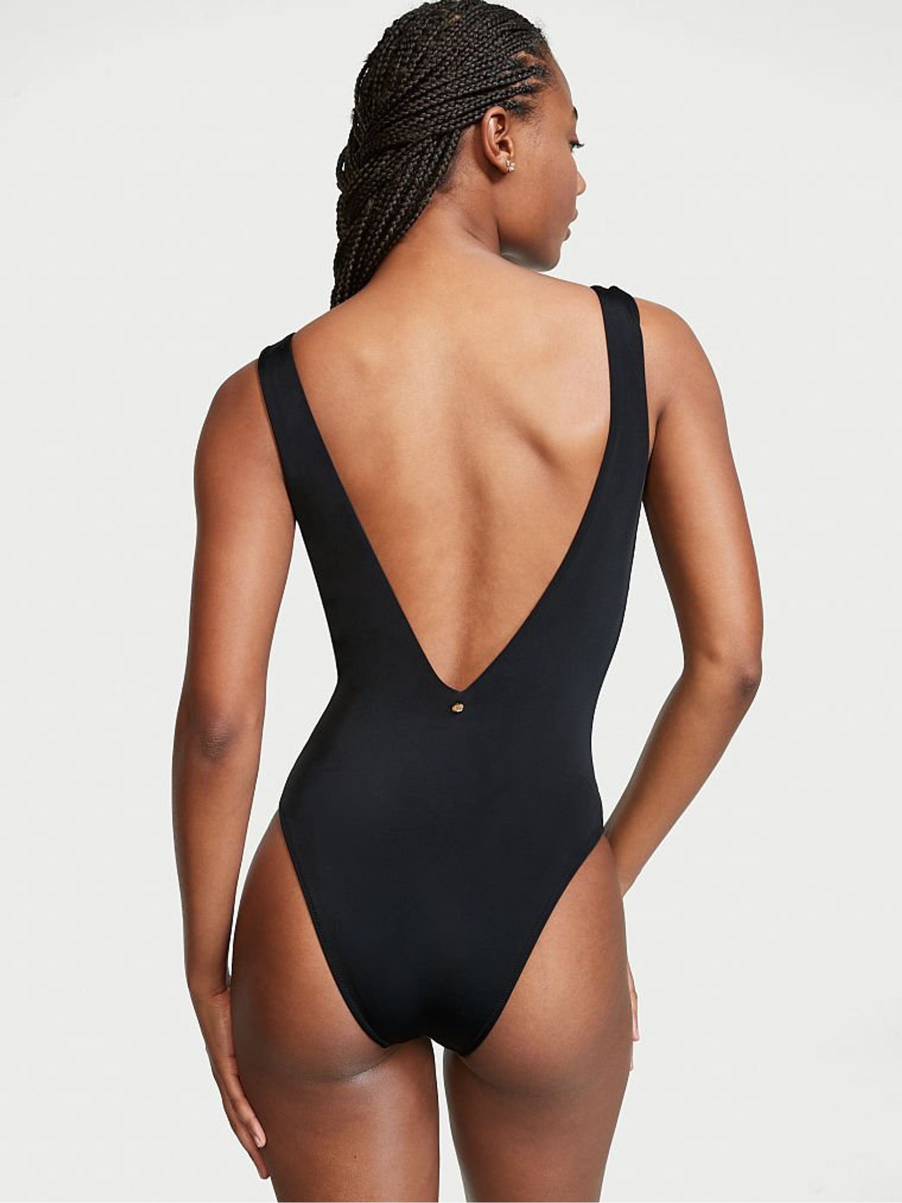 Black V Neck Plunge Open Back Swimsuit - Image 2 of 3