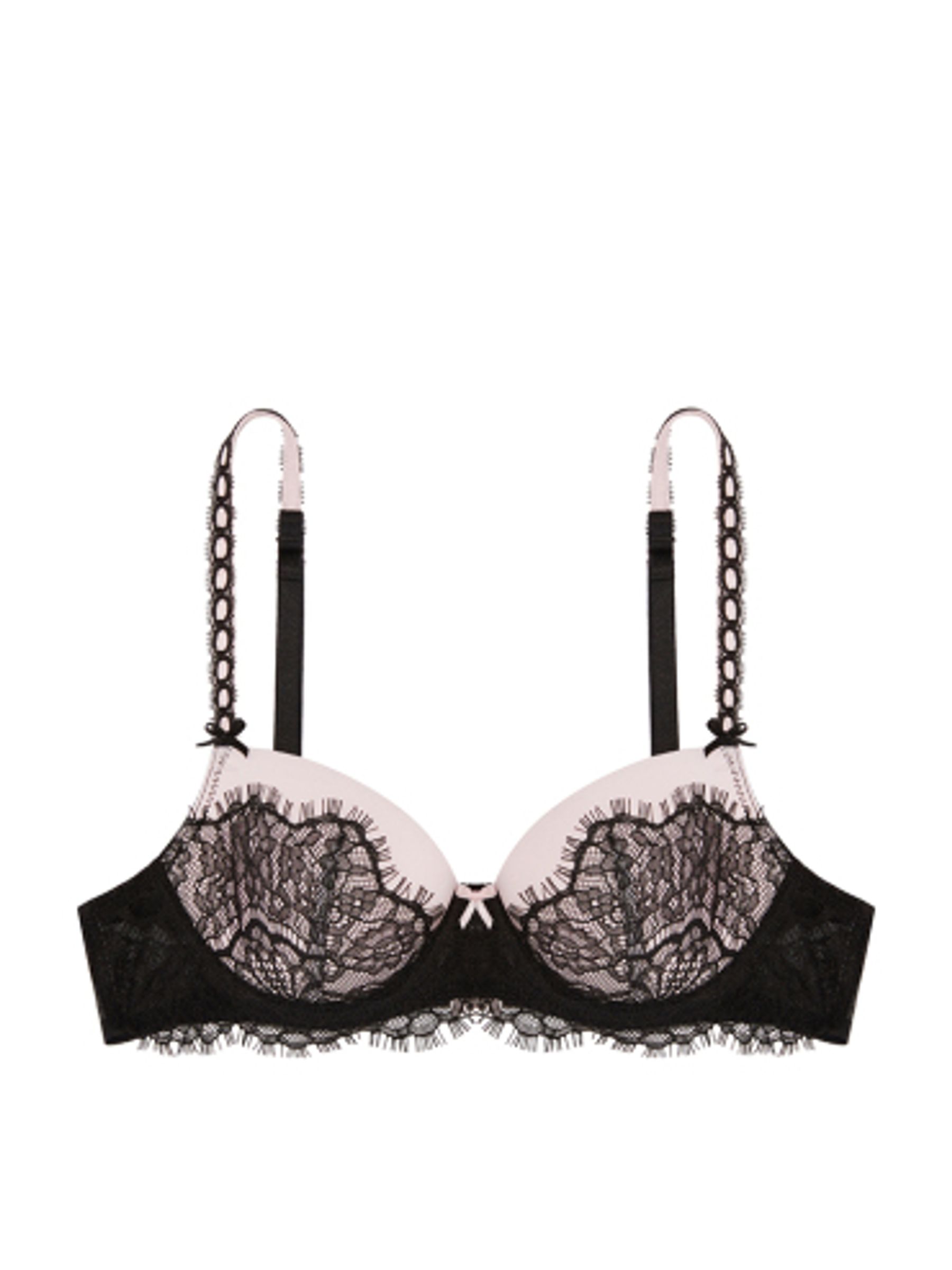 Black Lightly Lined Heritage Ribbon Slot Demi Bra with Lace - Image 1 of 2