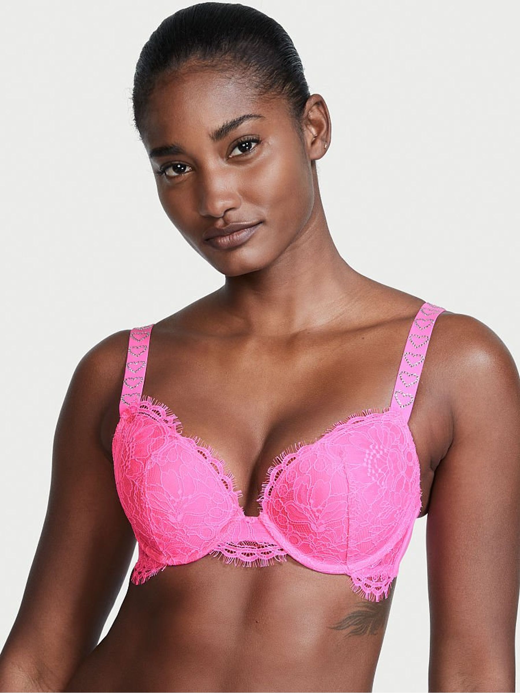 Post It Pink Lace Shine Strap PushUp Bra - Image 1 of 4