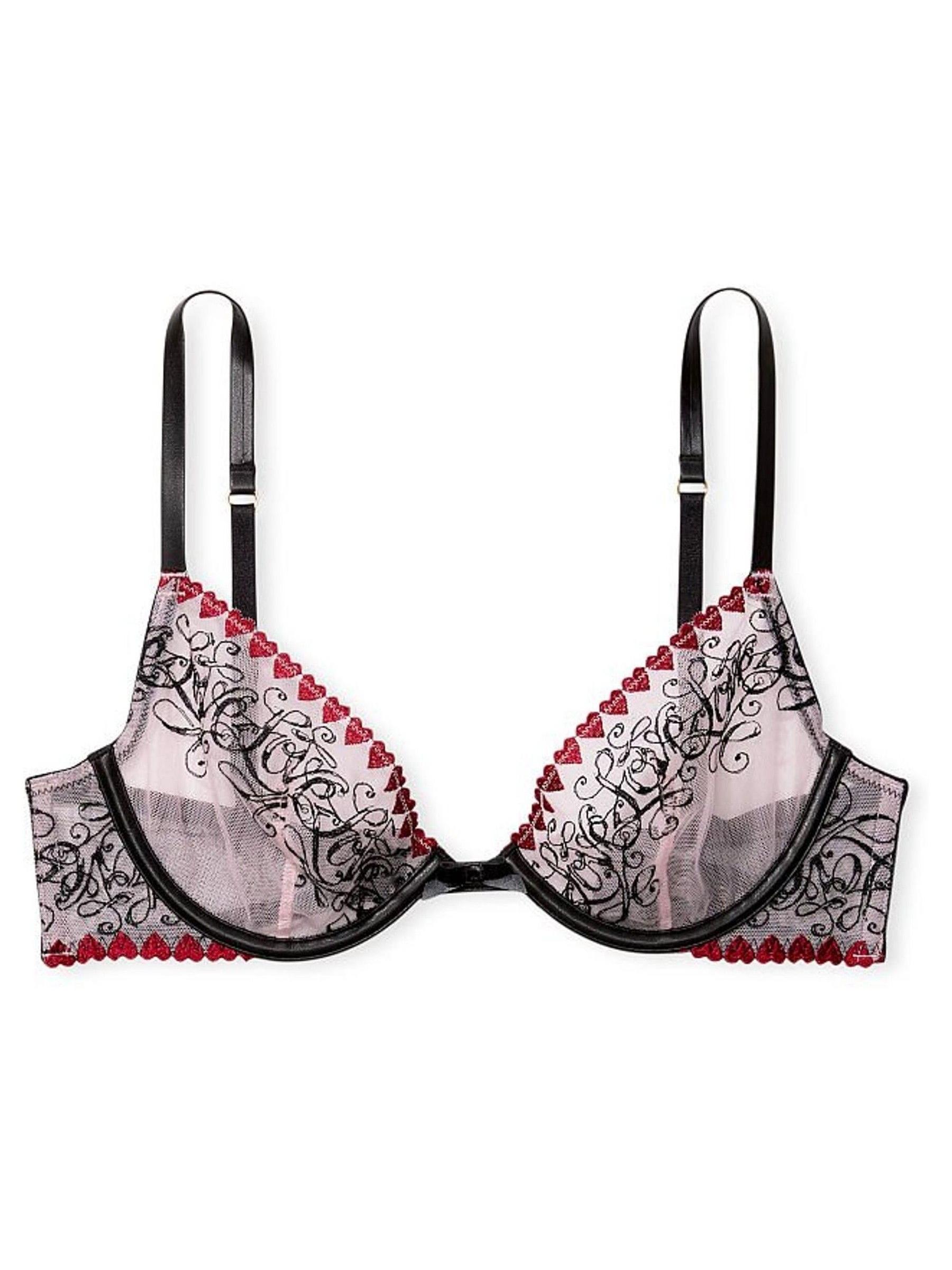 Love Letters Black Unlined Heart Embroidered Demi Bra - Image 3 of 3