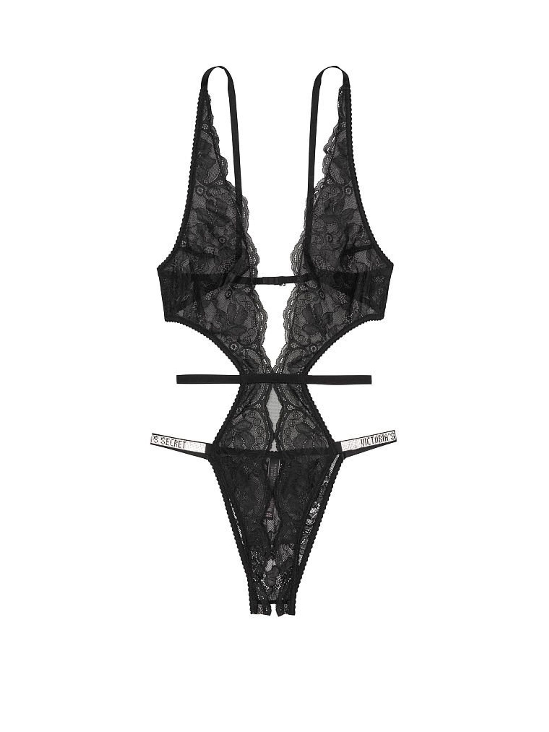 Black Unlined Lace Shine Strap Teddies - Image 3 of 3