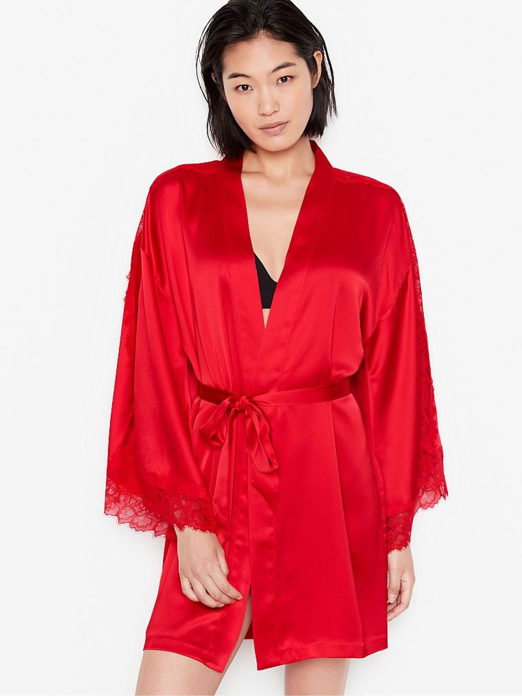 Red Lace Inset Robe - Image 1 of 3