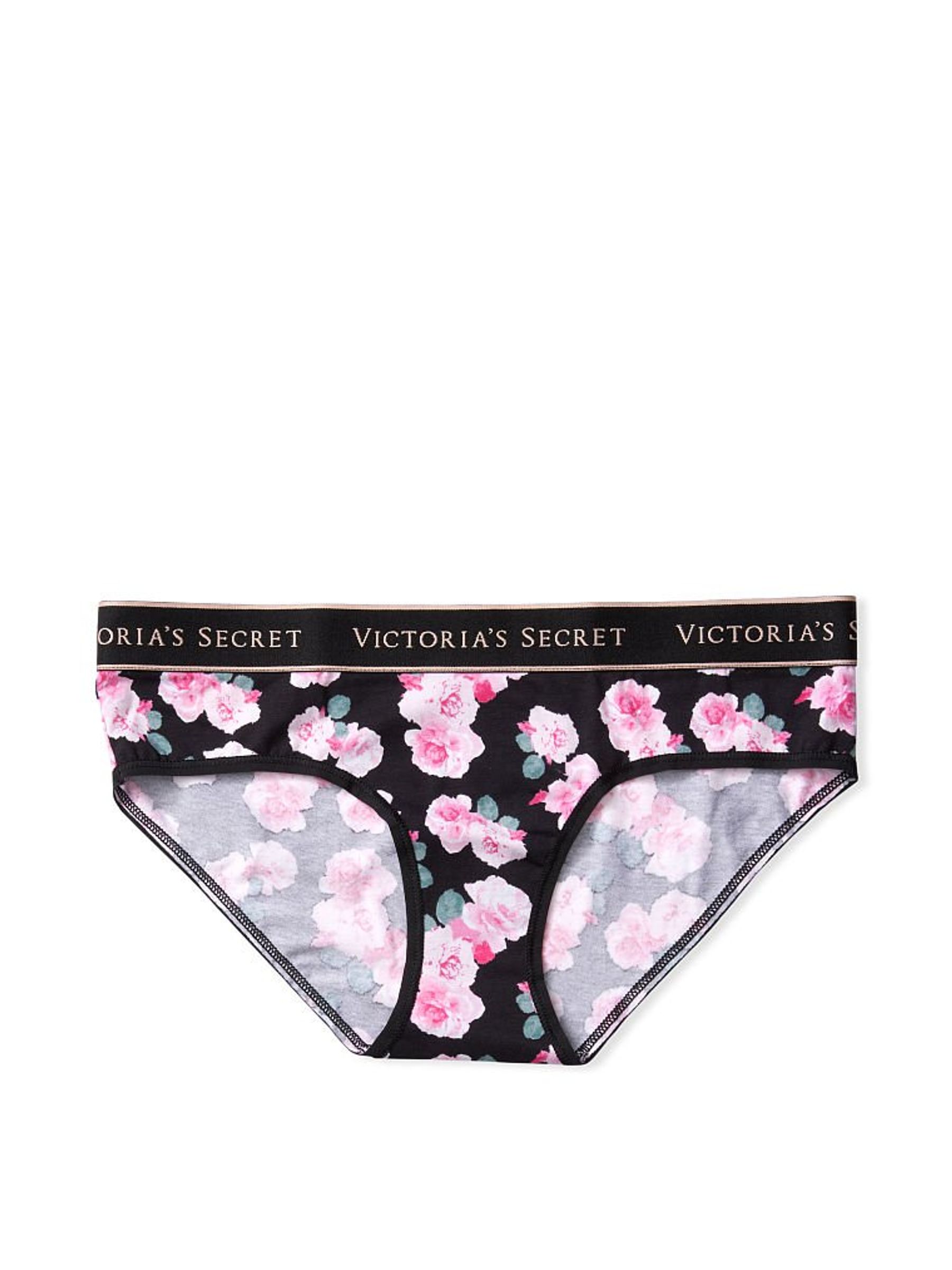 Black/ Pink Floral Victoria's Secret Logo Waist Hipster Panty - Image 3 of 3