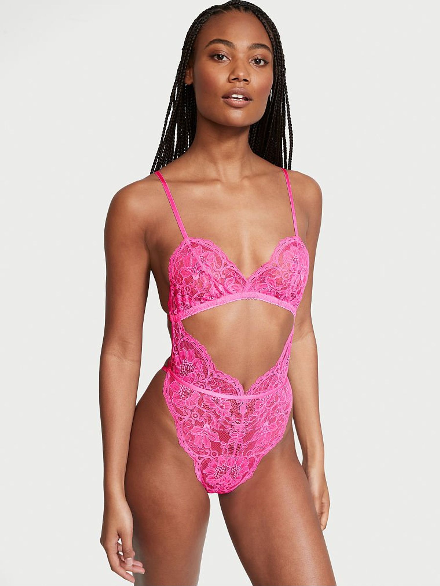 Post It Pink Unlined Cutout Lace Bodysuit - Image 1 of 3