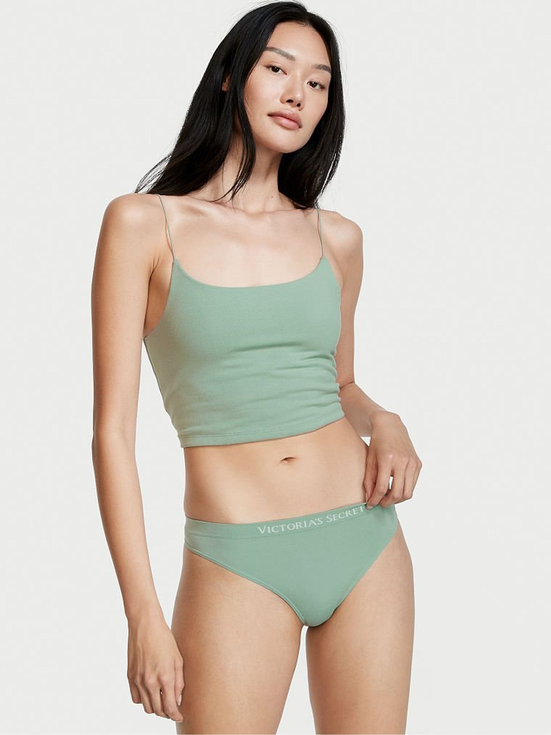 Seasalt Green Seamless Logo Thong Knickers - Image 1 of 3