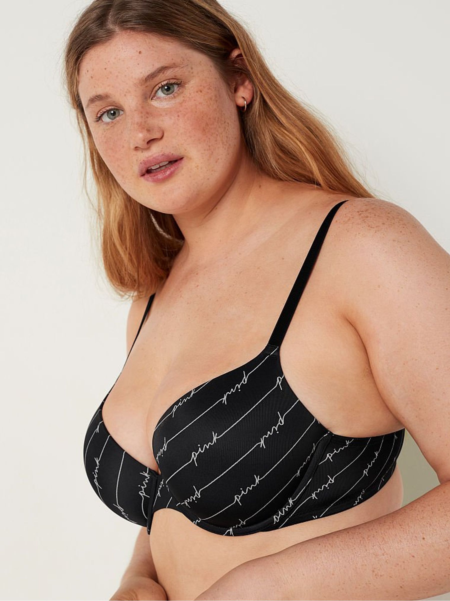 Pure Black Linear Script Smooth Push Up T-Shirt Bra - Image 3 of 3