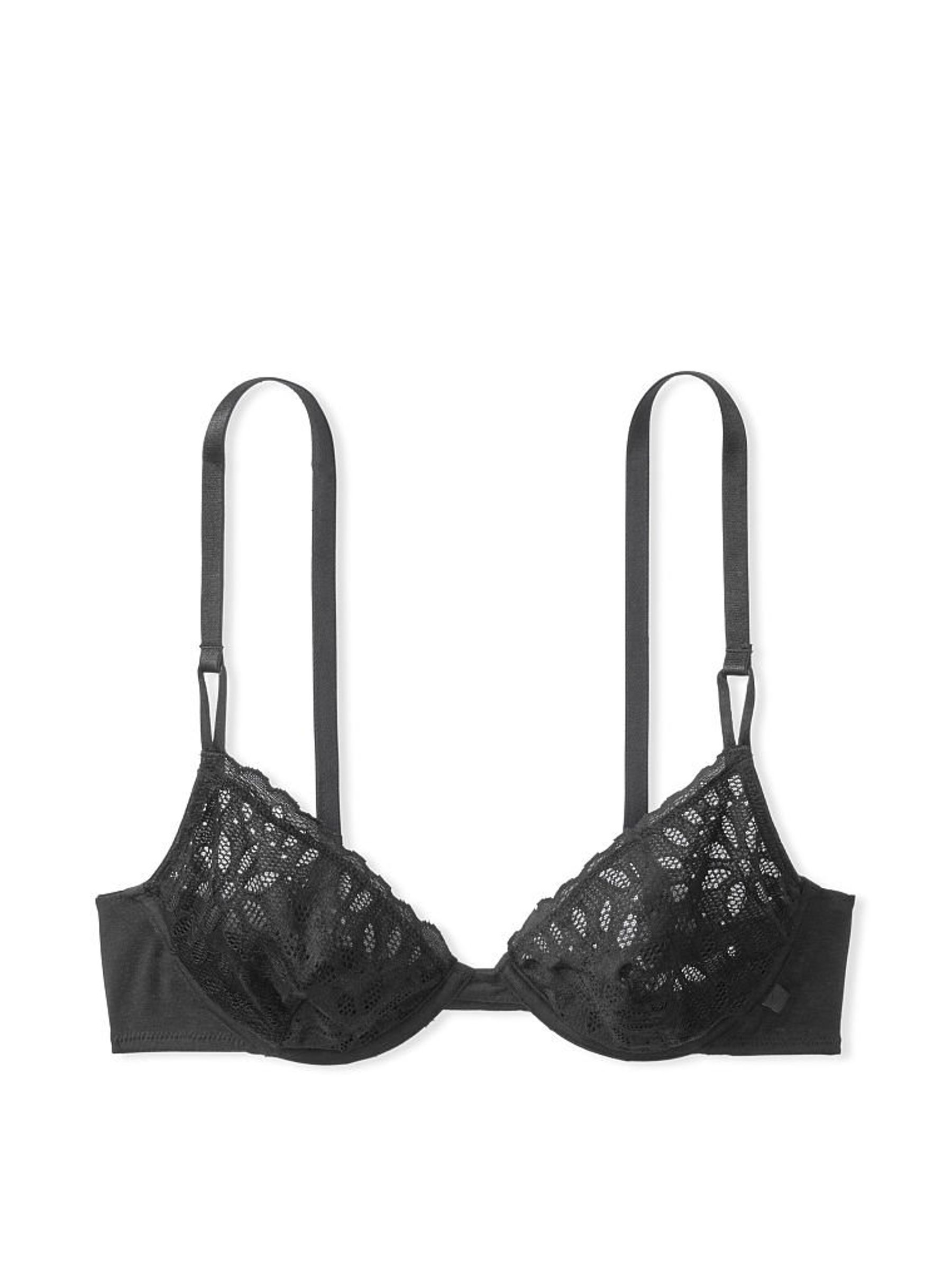Black Sexy Tee Cotton Eyelet Unlined Demi Bra - Image 3 of 3