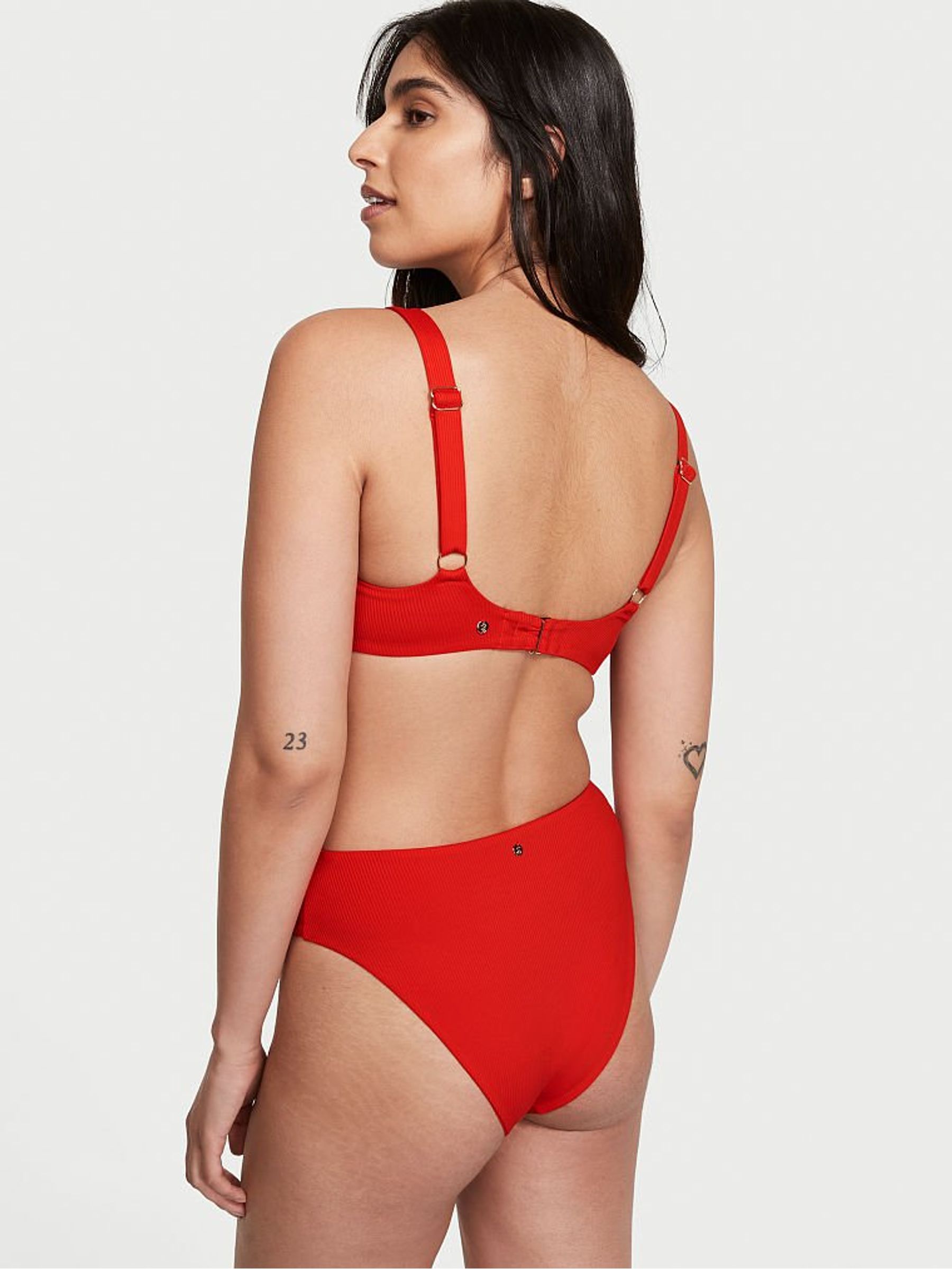 Flame Red Essential Ribbed High Rise Cheeky Swim Bottom - Image 2 of 4