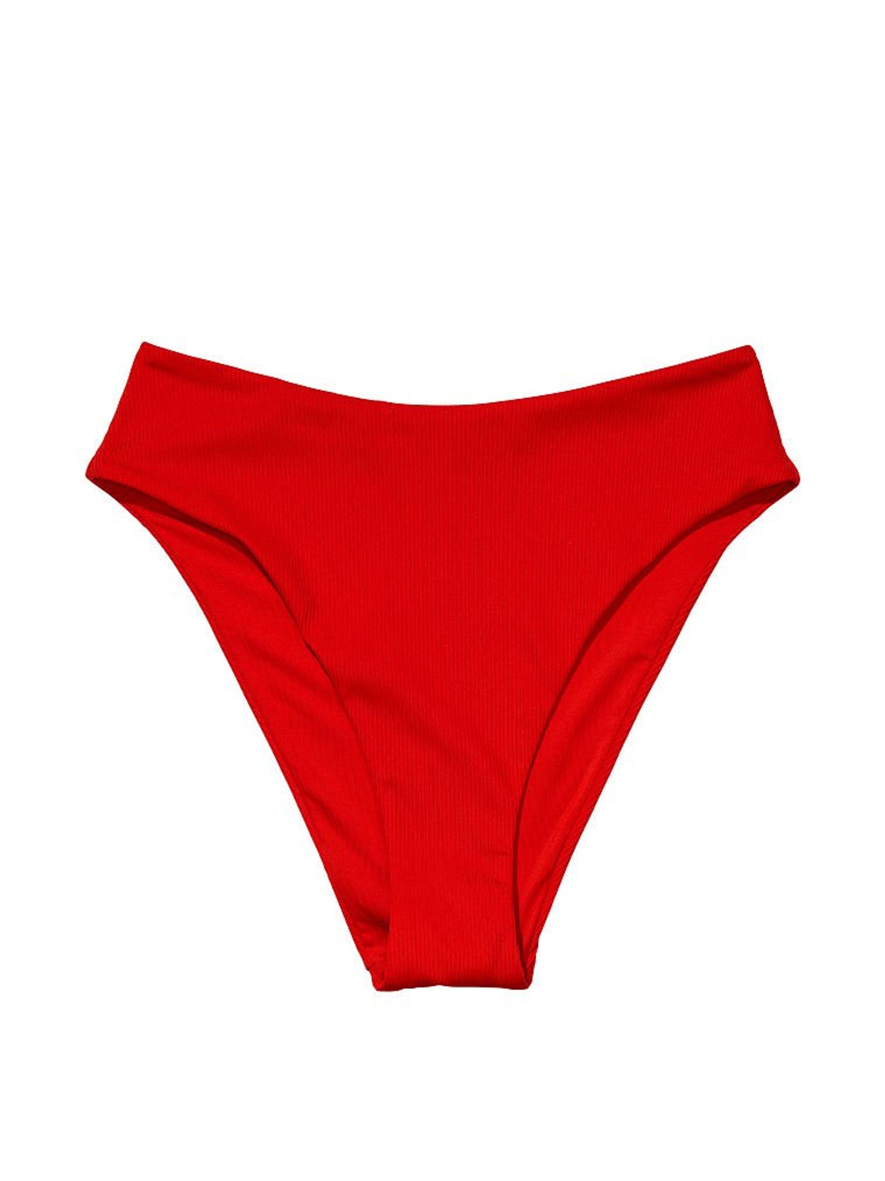 Flame Red Essential Ribbed High Rise Cheeky Swim Bottom - Image 3 of 4