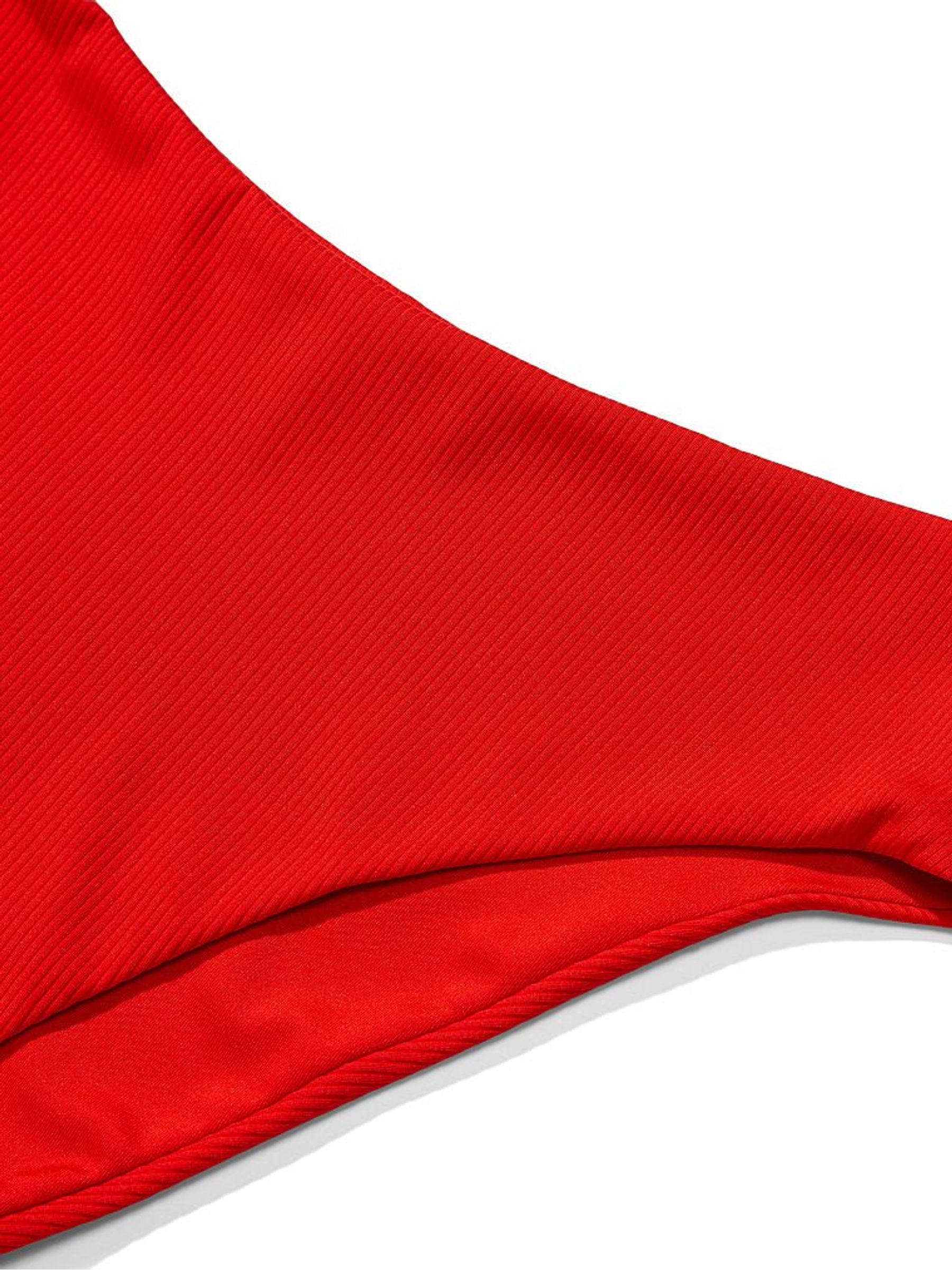 Flame Red Essential Ribbed High Rise Cheeky Swim Bottom - Image 4 of 4
