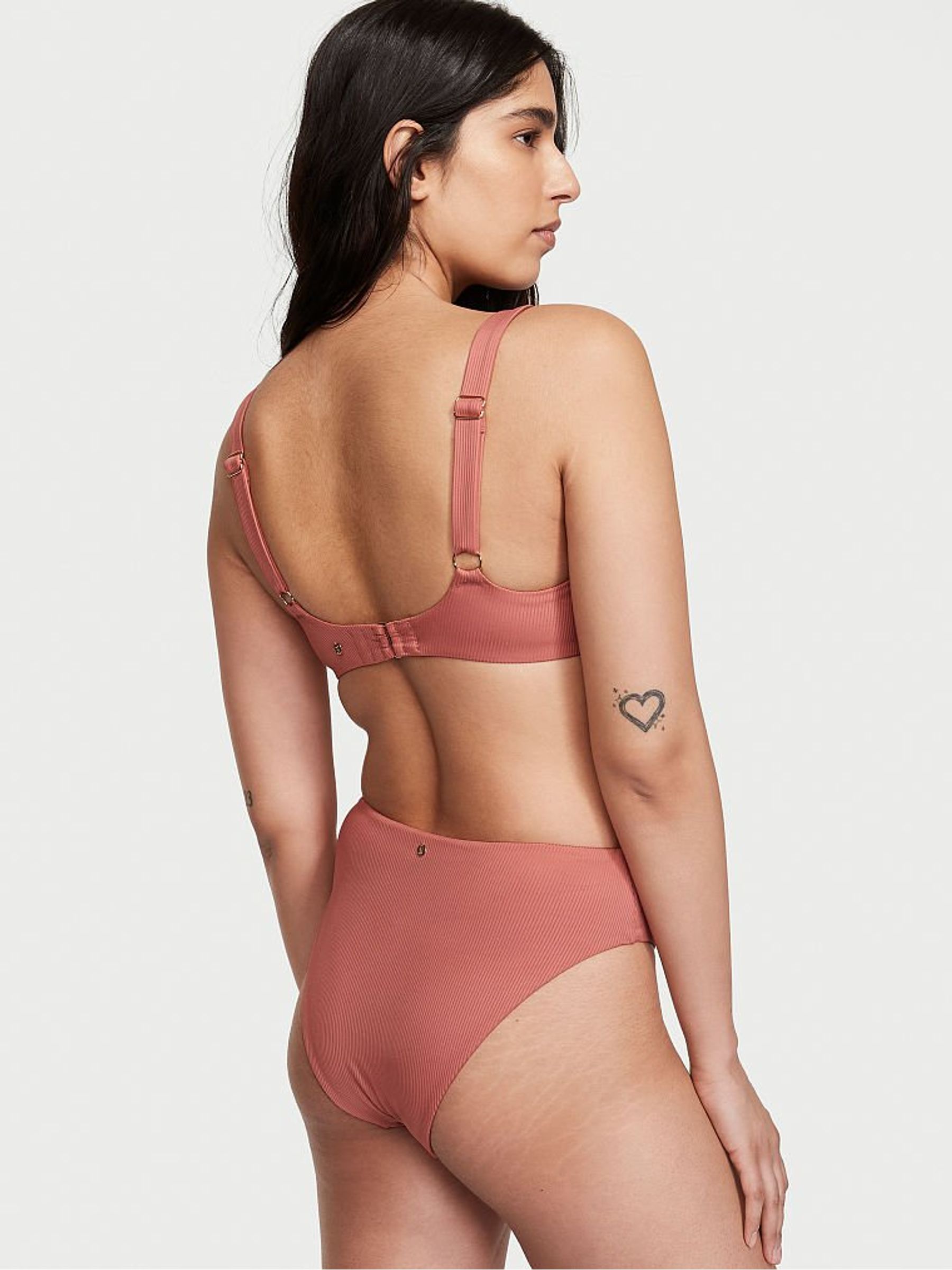 Canyon Rose Pink Essential Ribbed HighRise Cheeky Swim Bikini Bottom - Image 2 of 3