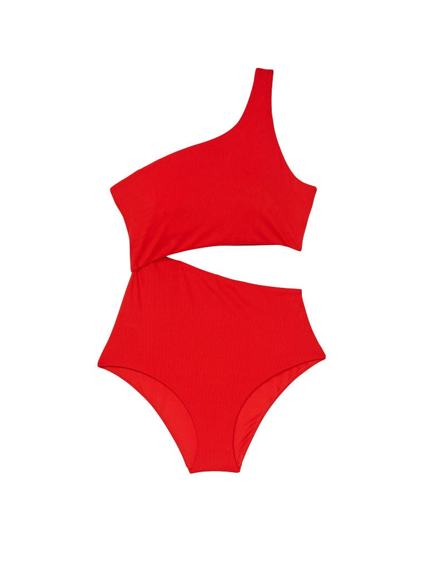 Flame Rib Red One Shoulder Swimsuit - Image 3 of 3