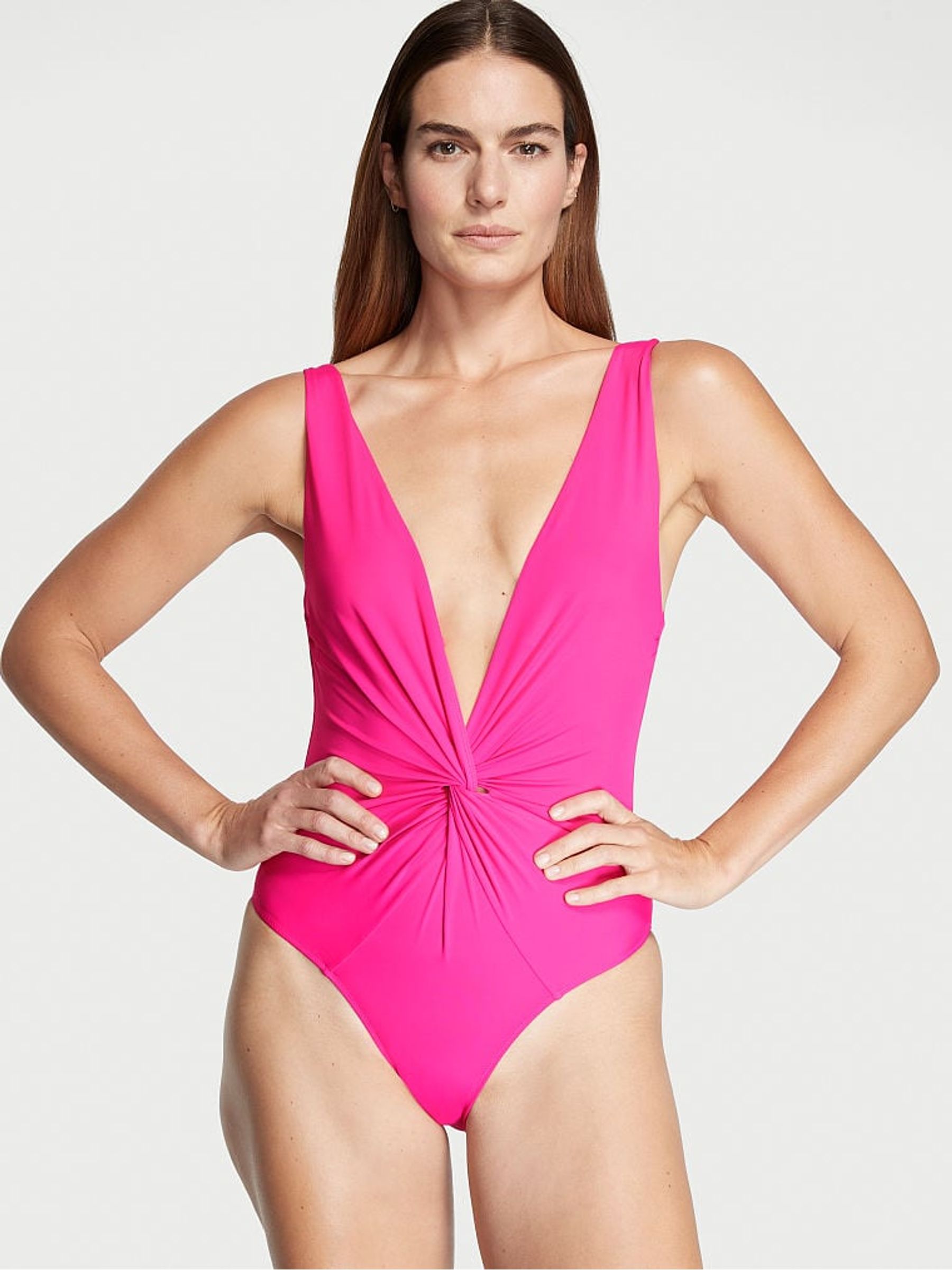 Forever Pink V Neck Plunge Open Back Swimsuit - Image 1 of 3