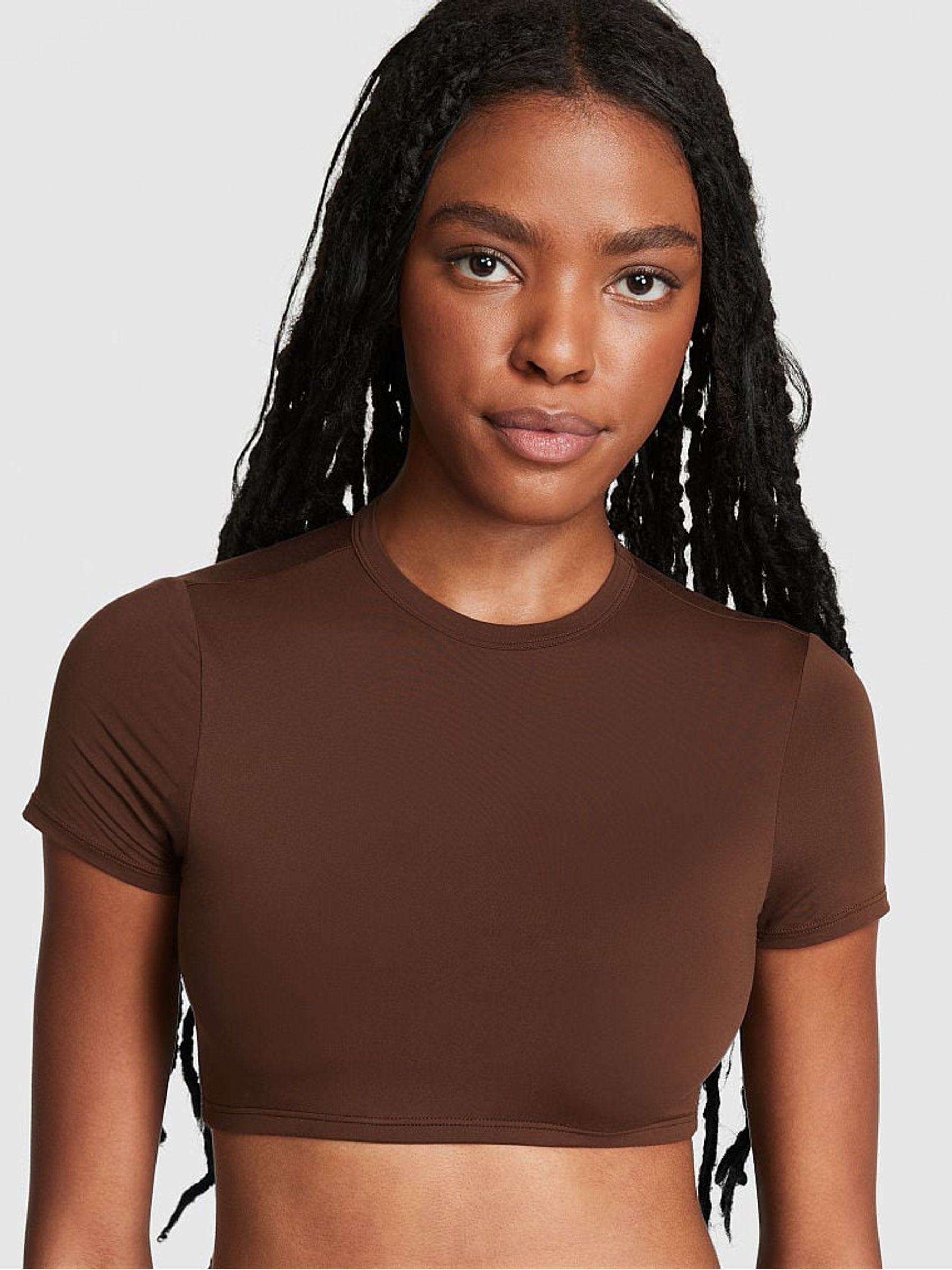 Dark Brown Soft Stretch Cropped T-Shirt - Image 1 of 3