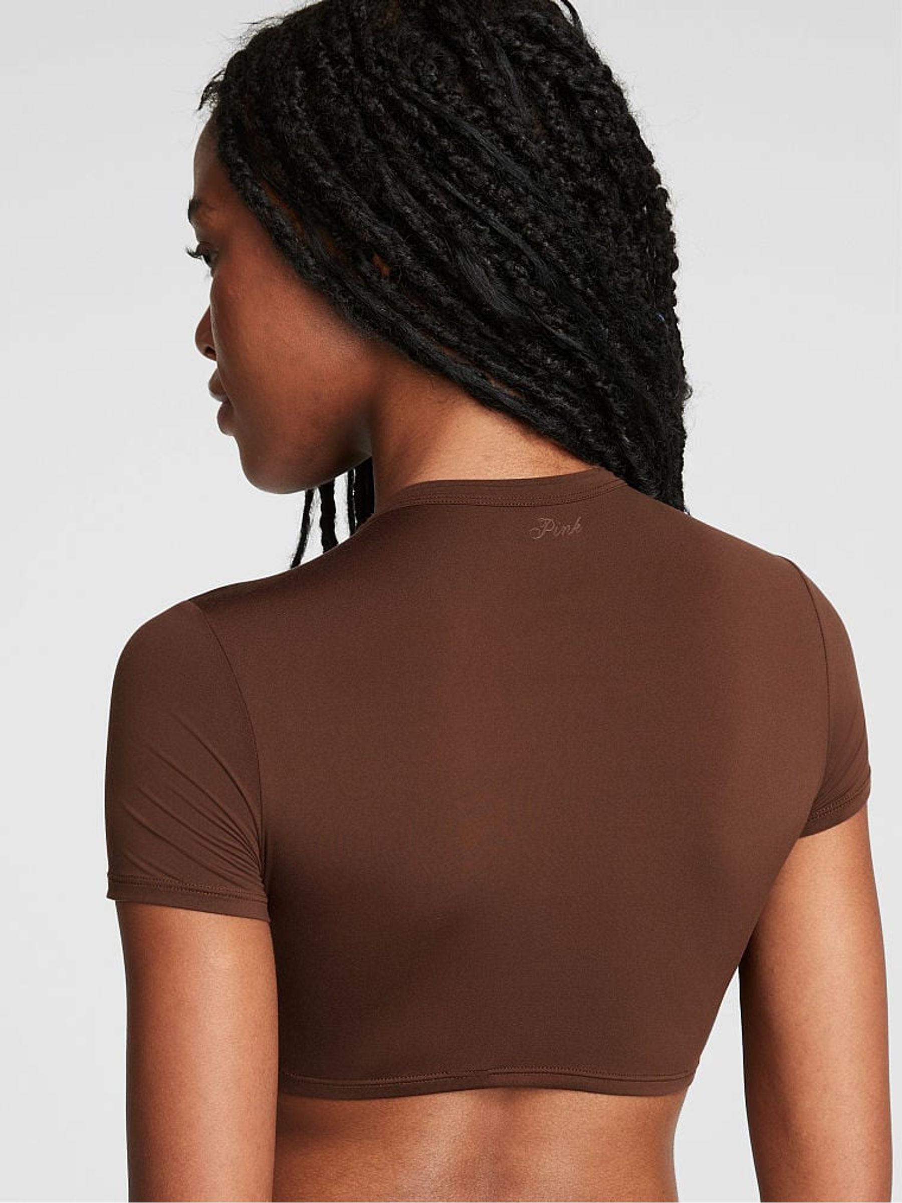 Dark Brown Soft Stretch Cropped T-Shirt - Image 2 of 3