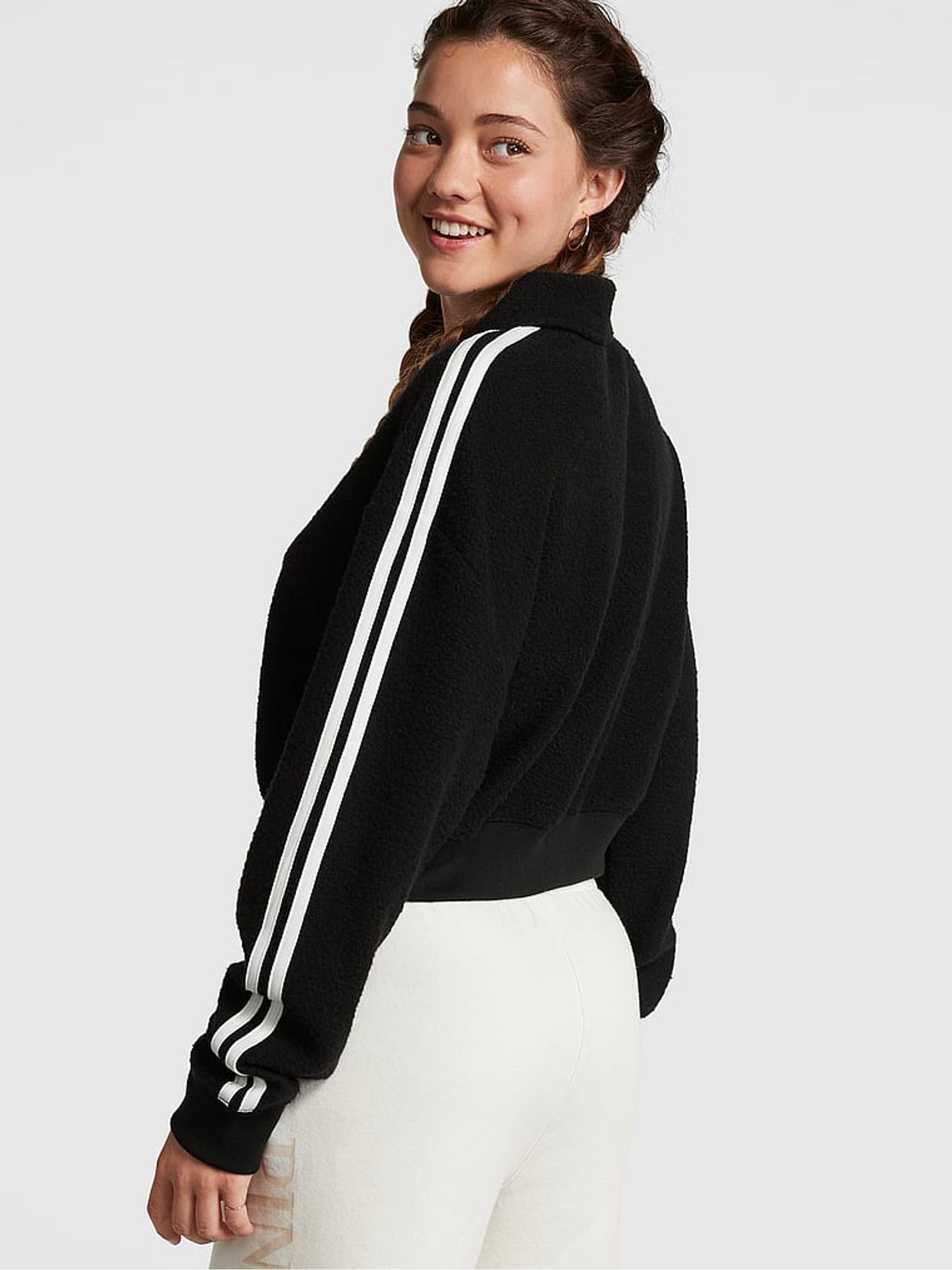 Pure Black Reverse Fleece Polo Sweatshirt - Image 2 of 3