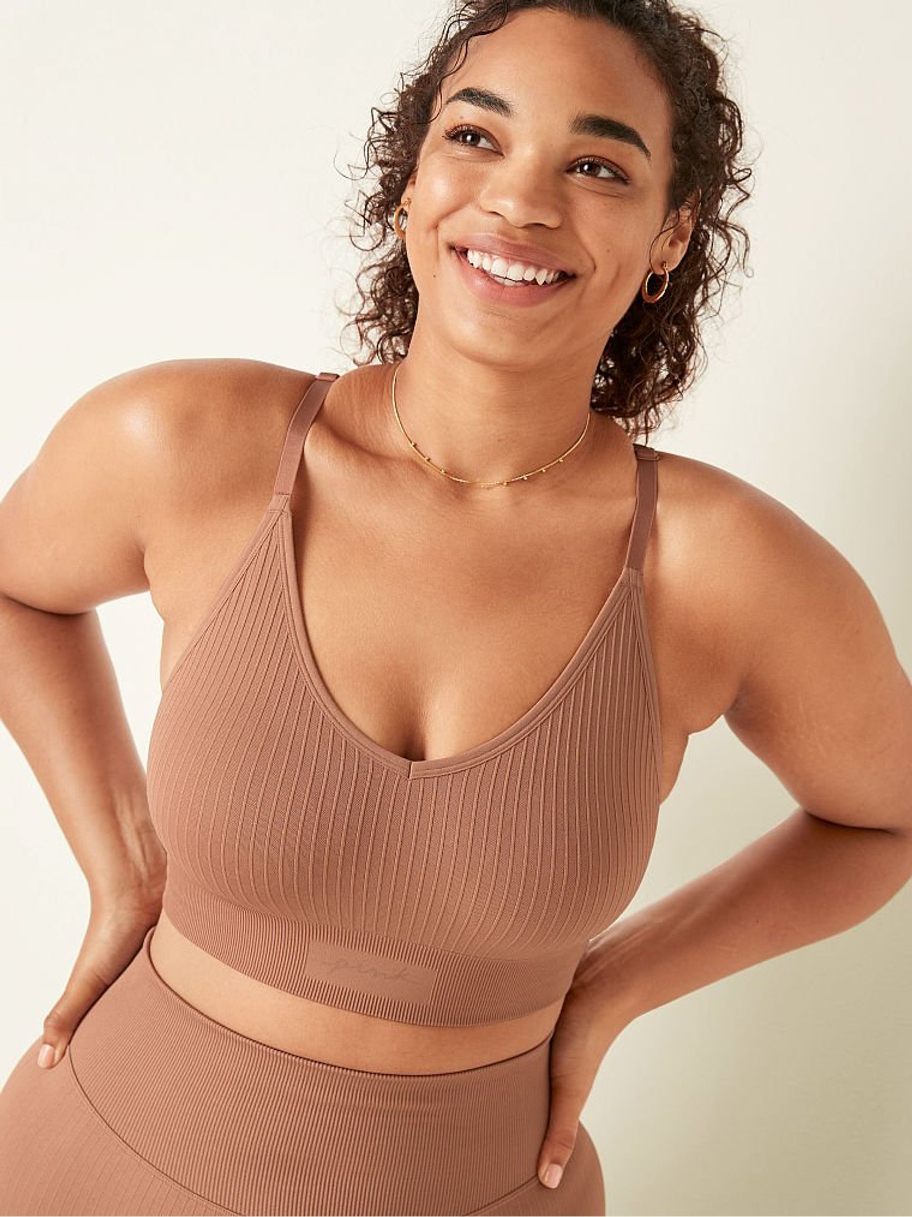 Stucco Beige Brown Seamless Lightly Lined Low Impact Sports Bra - Image 1 of 4