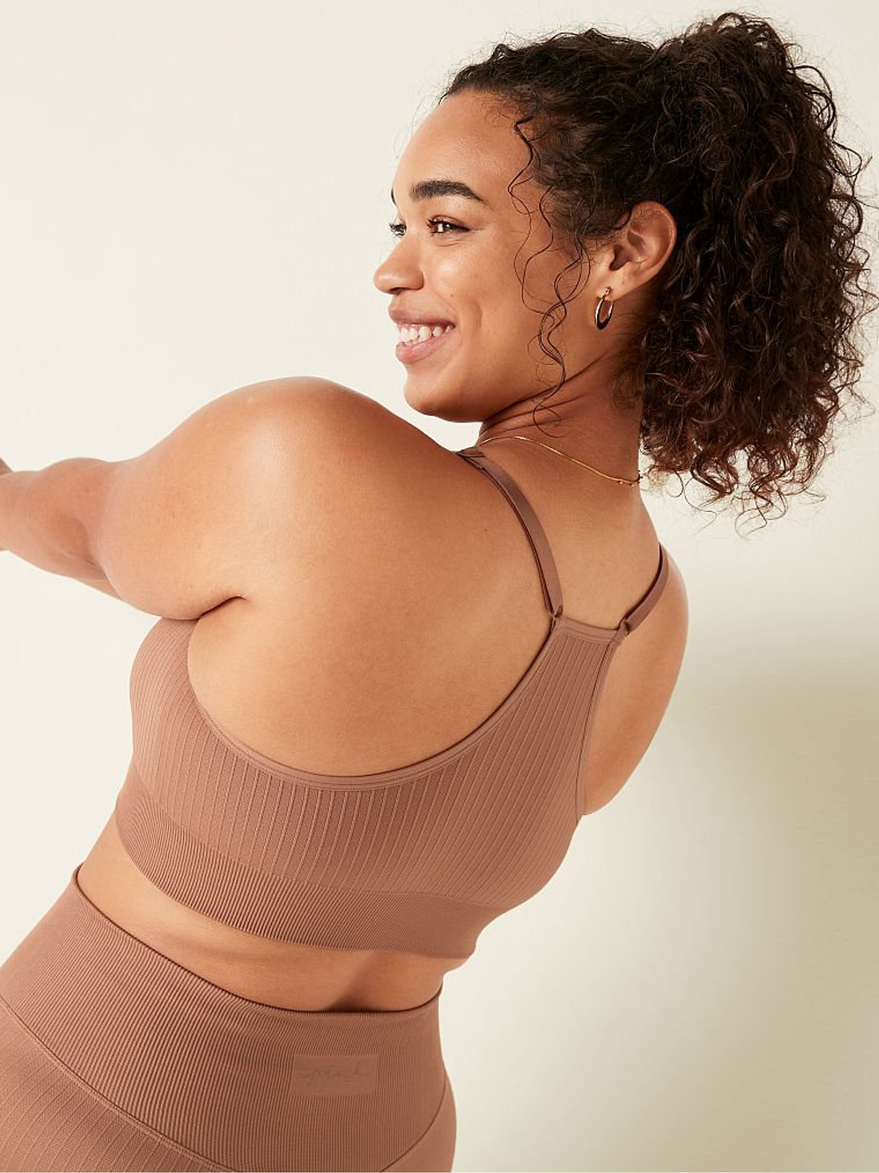 Stucco Beige Brown Seamless Lightly Lined Low Impact Sports Bra - Image 2 of 4