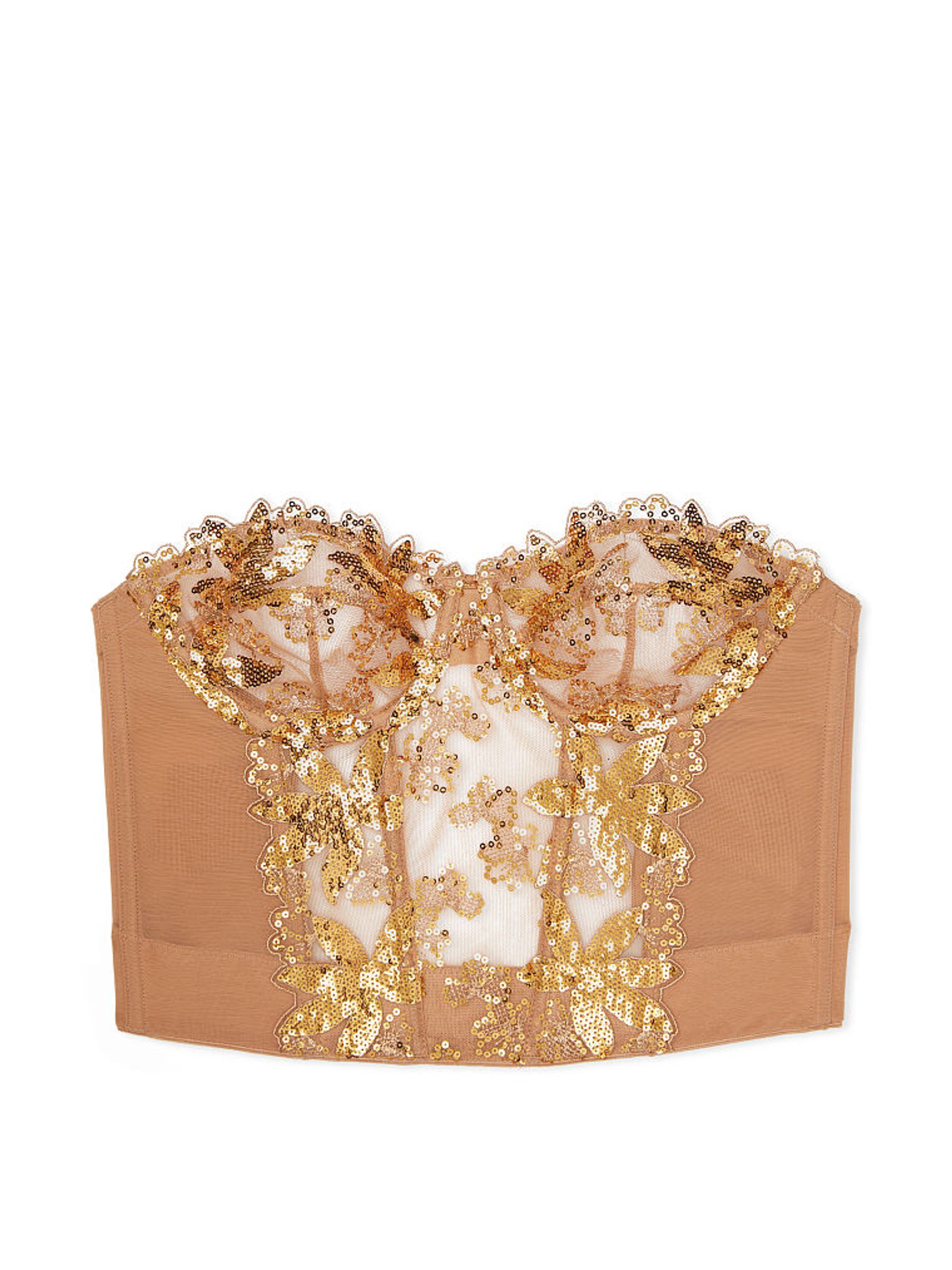 Gold Sequin Floral Embroidered Corset Bra Top - Image 3 of 4