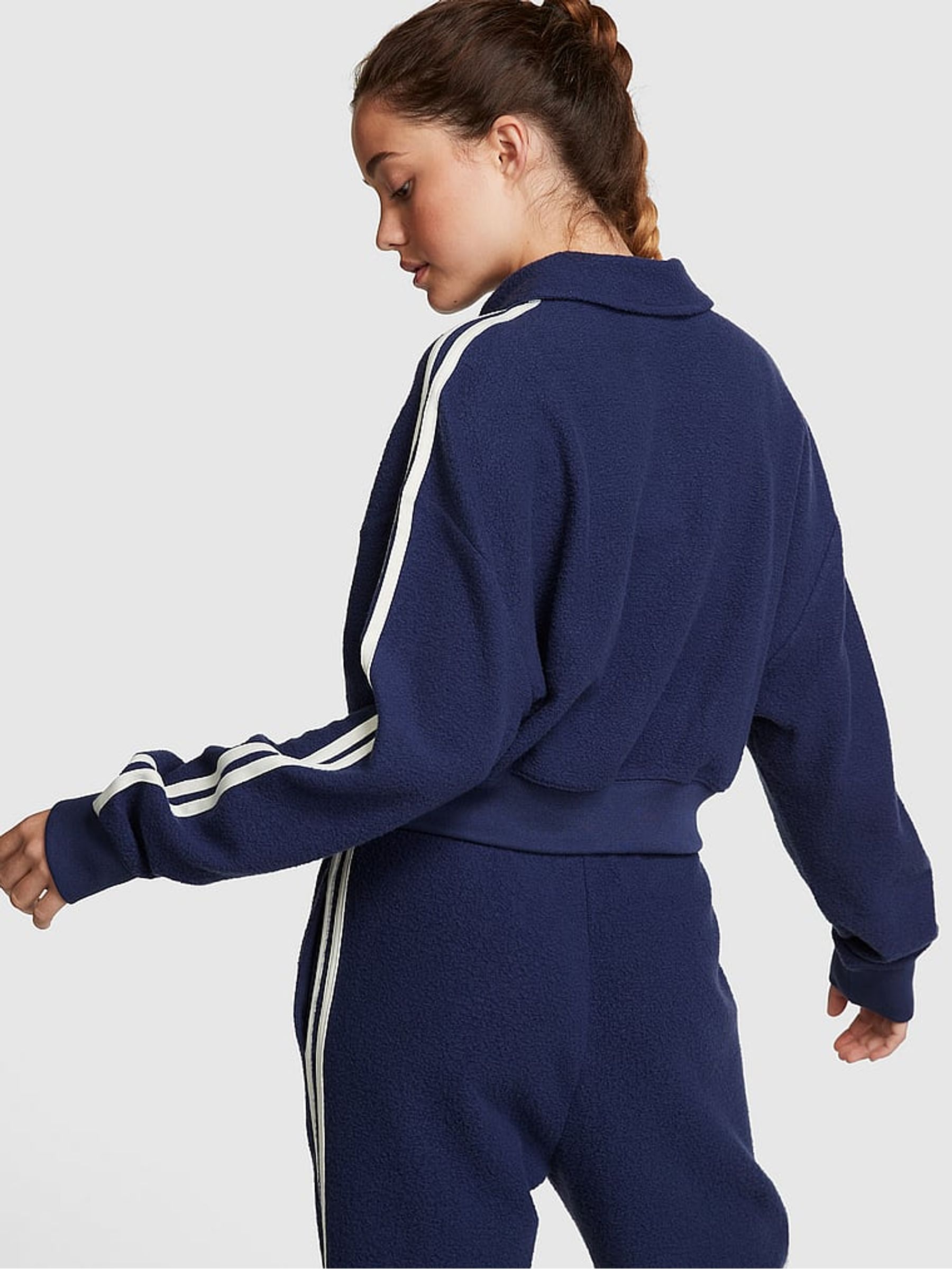 Midnight Navy Blue Reverse Fleece Polo Sweatshirt - Image 2 of 3