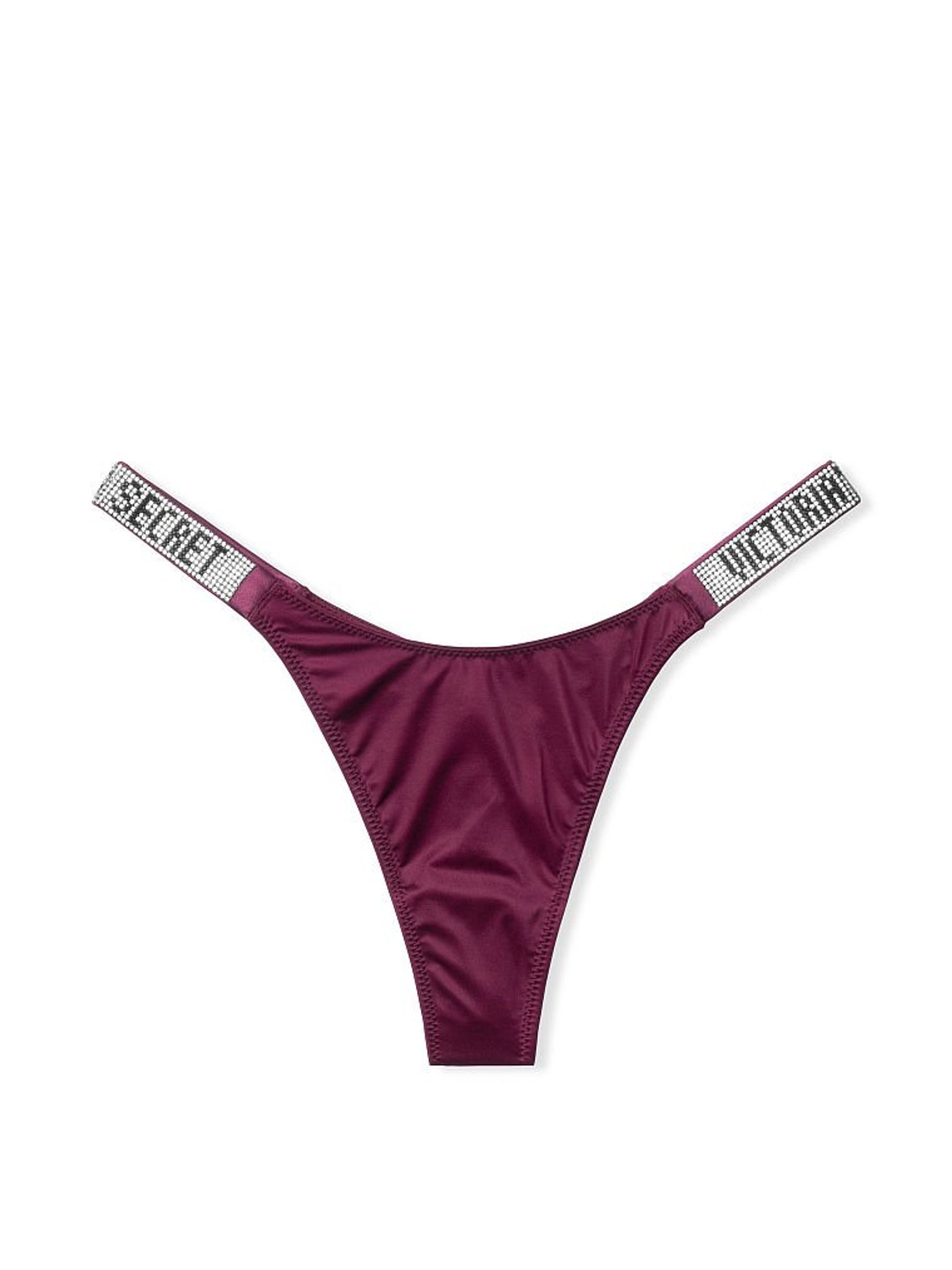 Burgundy Purple Smooth Shine Strap Thong Panty - Image 3 of 3