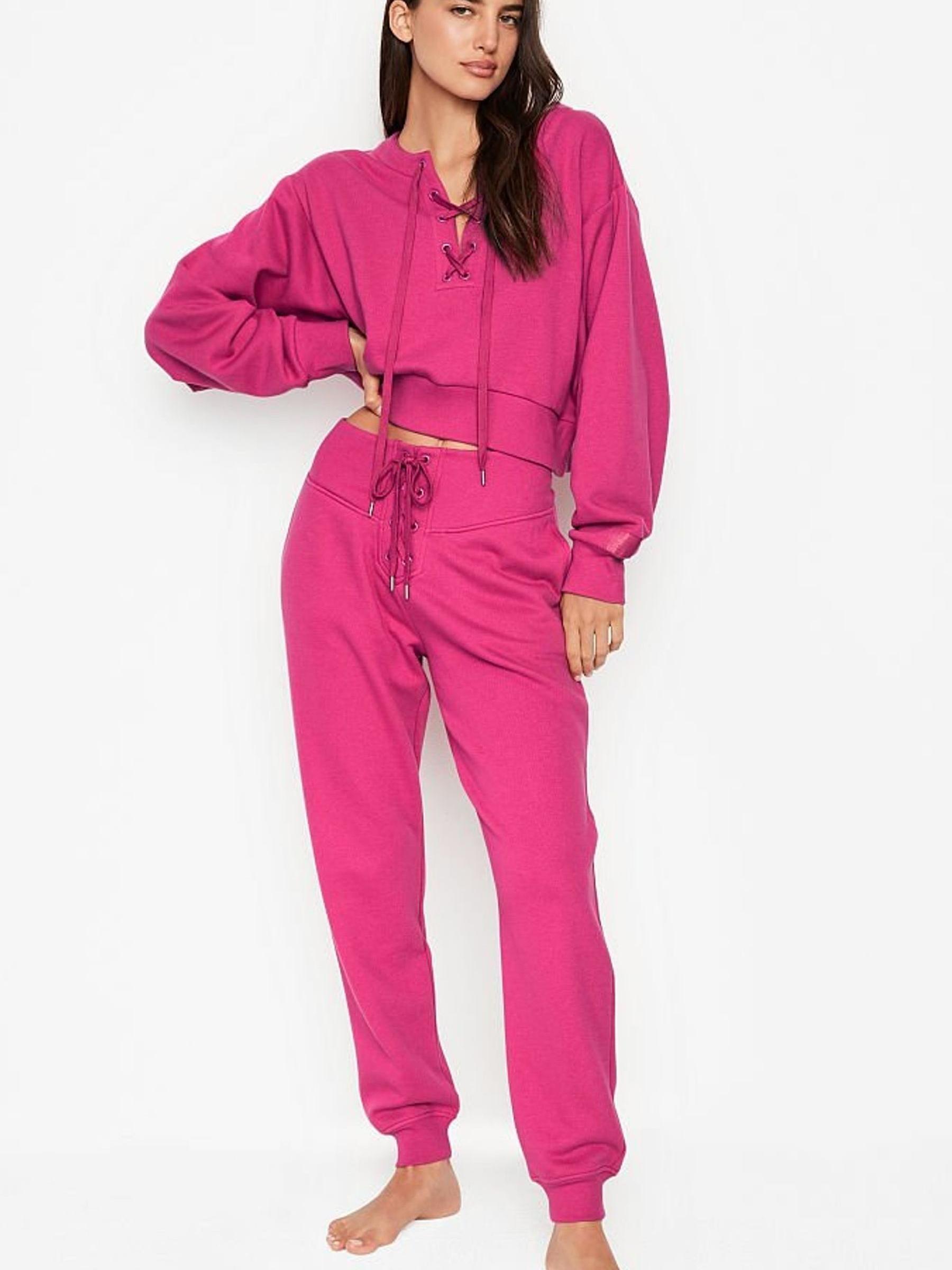 Berry Blush Cotton Fleece Lace Up Jogger - Image 2 of 4