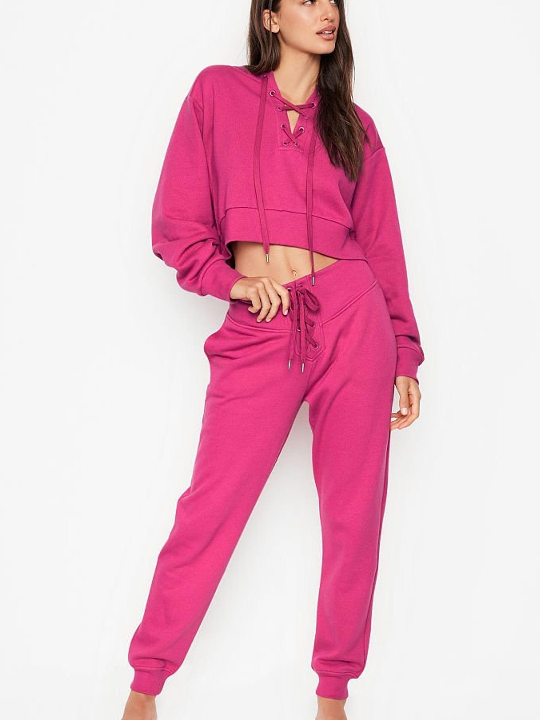 Berry Blush Cotton Fleece Lace Up Jogger - Image 4 of 4