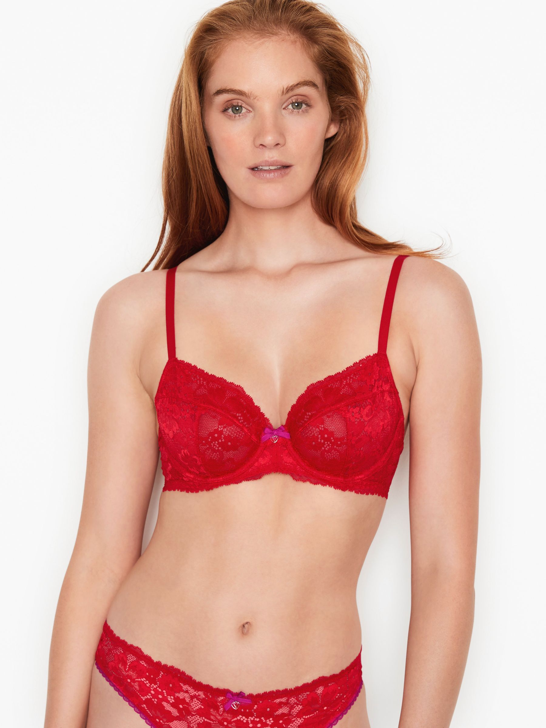 Lipstick Red Lace Unlined Demi Bra - Image 1 of 3