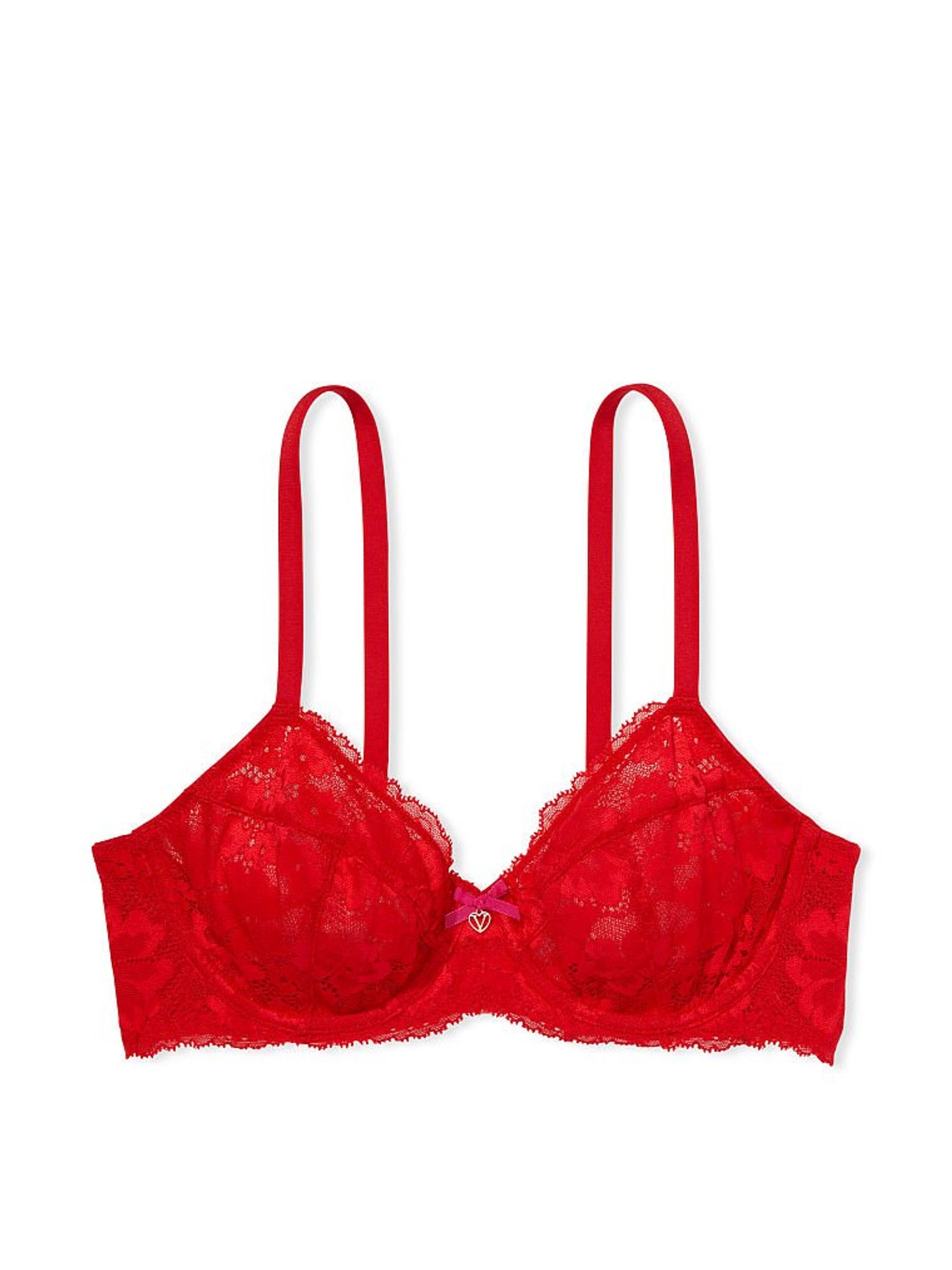 Lipstick Red Lace Unlined Demi Bra - Image 3 of 3