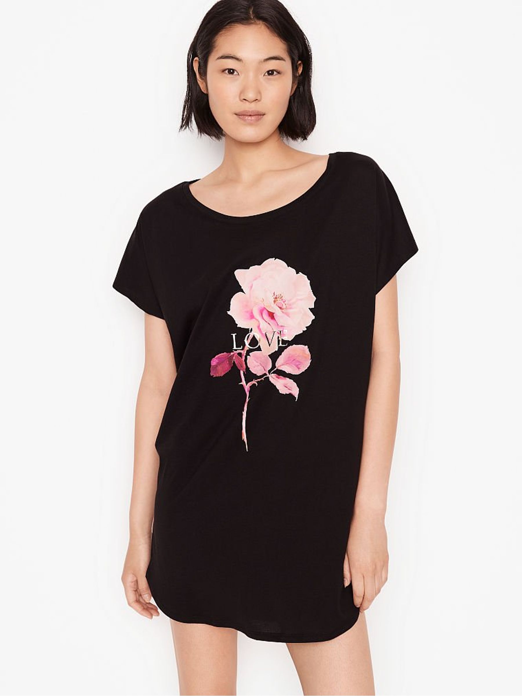 Black with Graphic Lightweight Pima Cotton Dolman Sleepshirt - Image 1 of 2