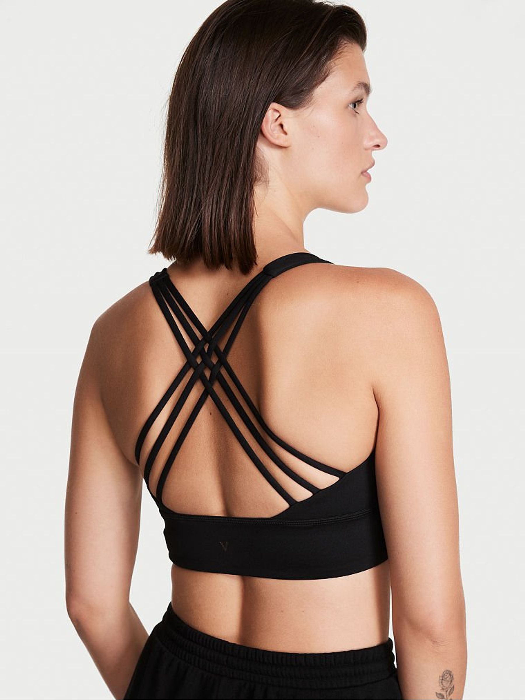 Black Low Impact Strappy Back Yoga Sports Bra - Image 2 of 4