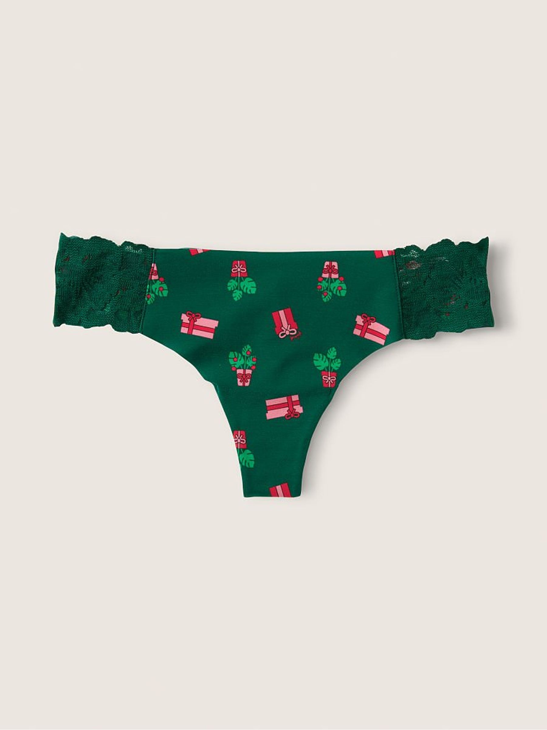 Dark Garden Green Christmas Print No Show Thong Knicker - Image 1 of 2 Dark Garden Green Christmas Print No Show Thong Knicker - Image 1 of 2