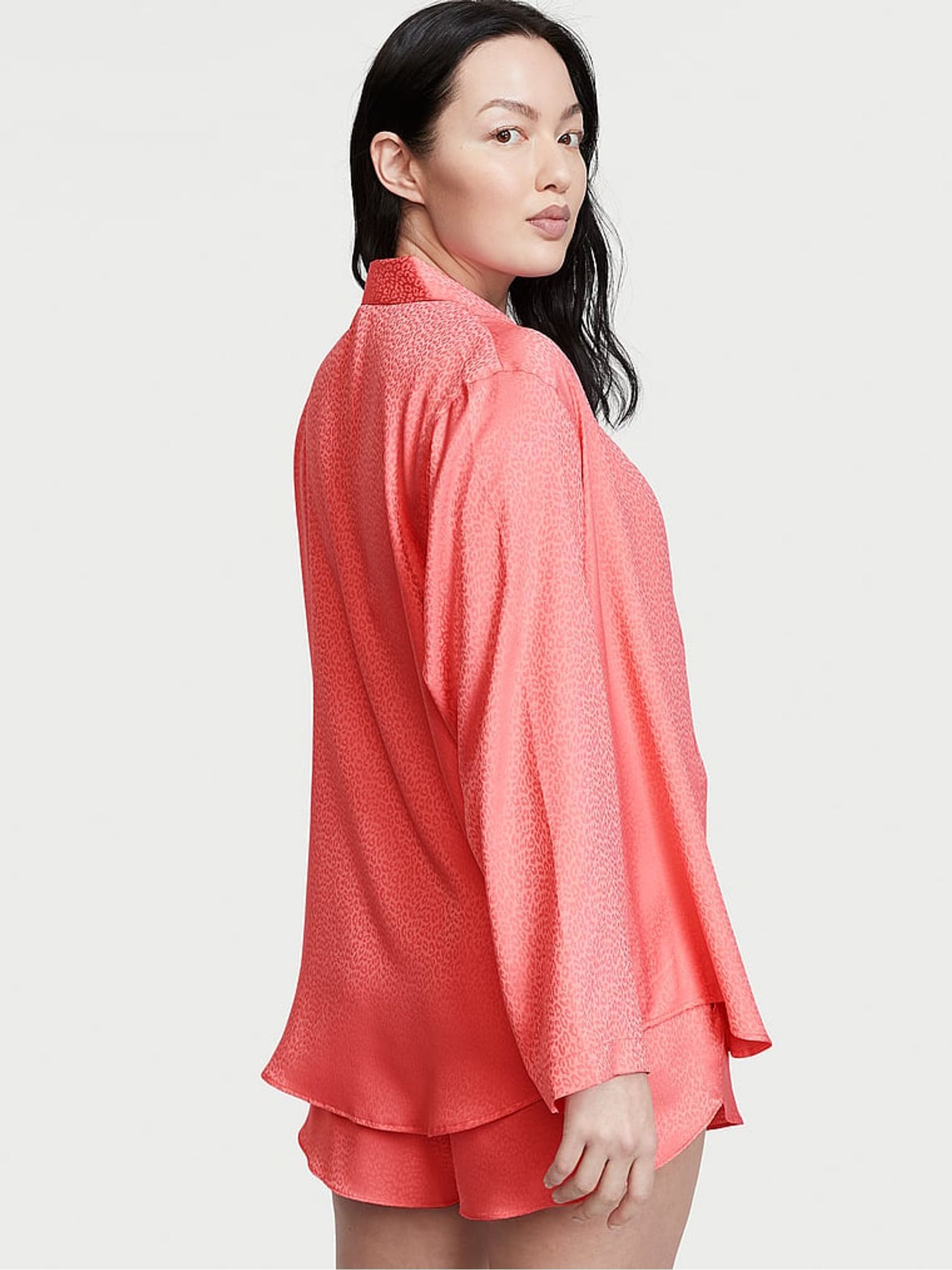 Pink Cocktail Leo Jacquard Satin Long Sleeve Short Pyjamas - Image 2 of 3