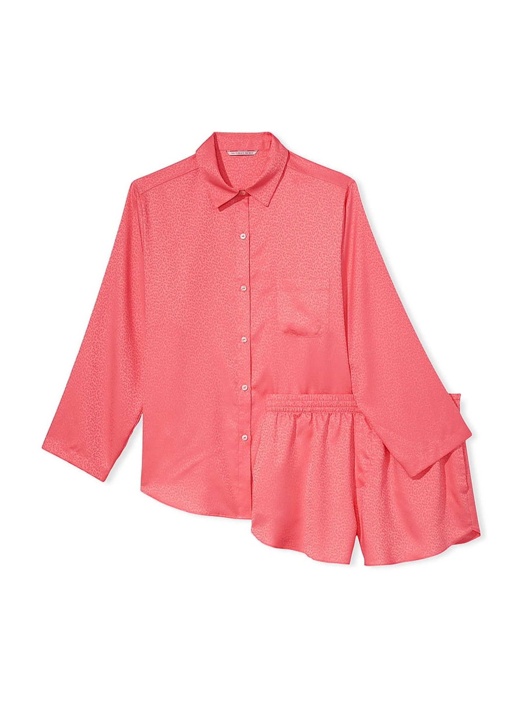 Pink Cocktail Leo Jacquard Satin Long Sleeve Short Pyjamas - Image 3 of 3