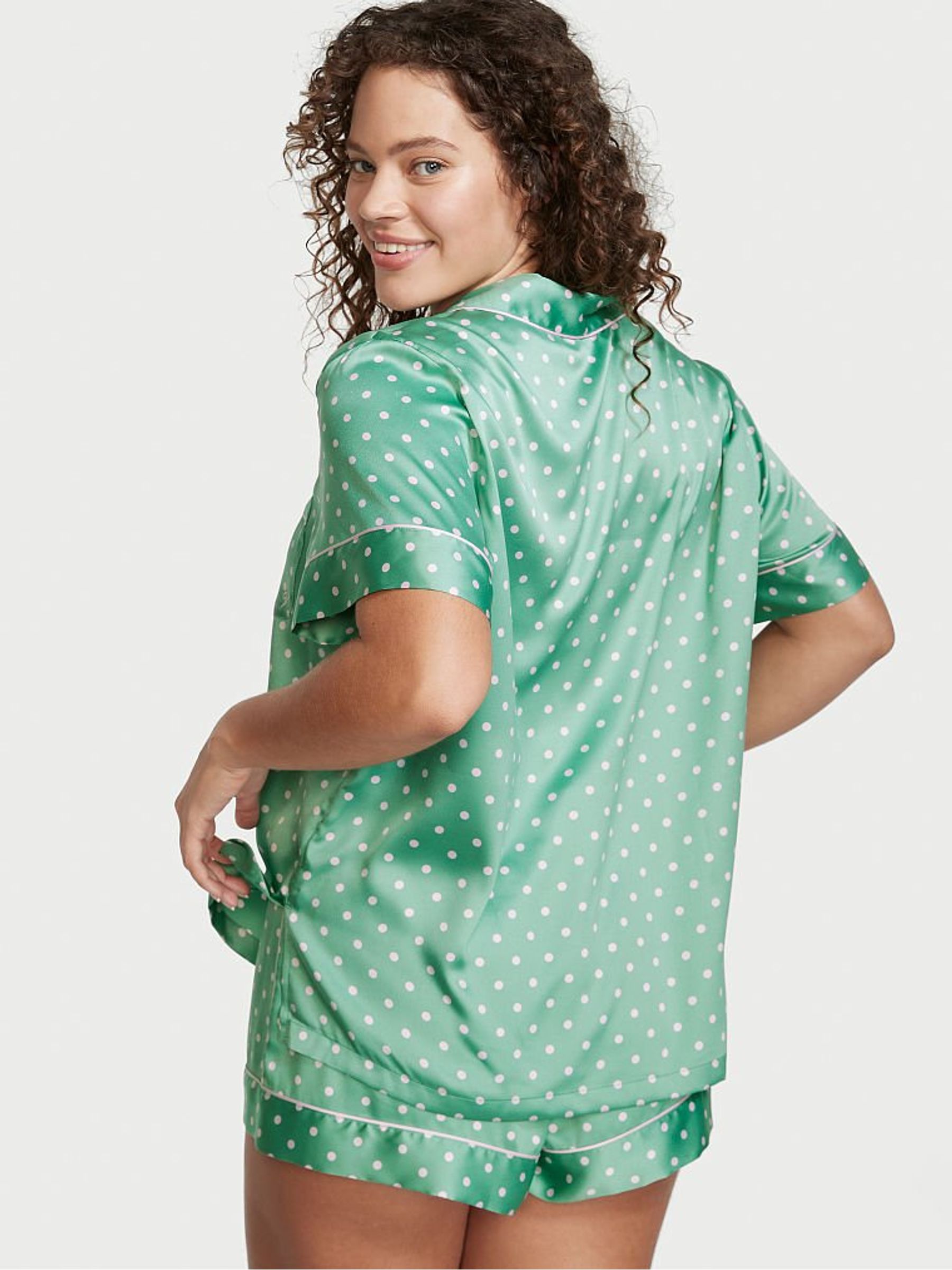 Aloe Green Dot Satin Short Pyjamas - Image 2 of 4