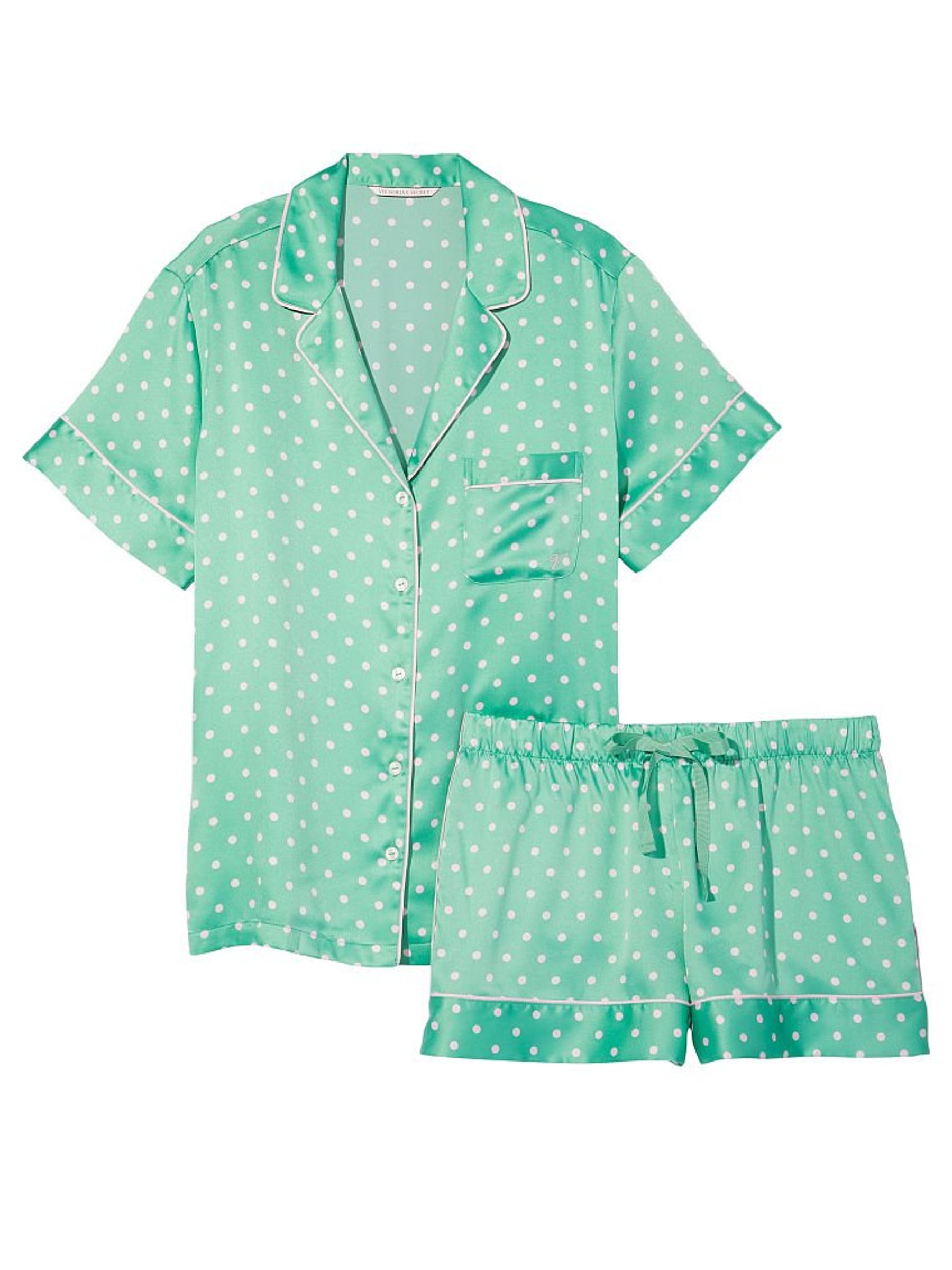Aloe Green Dot Satin Short Pyjamas - Image 3 of 4