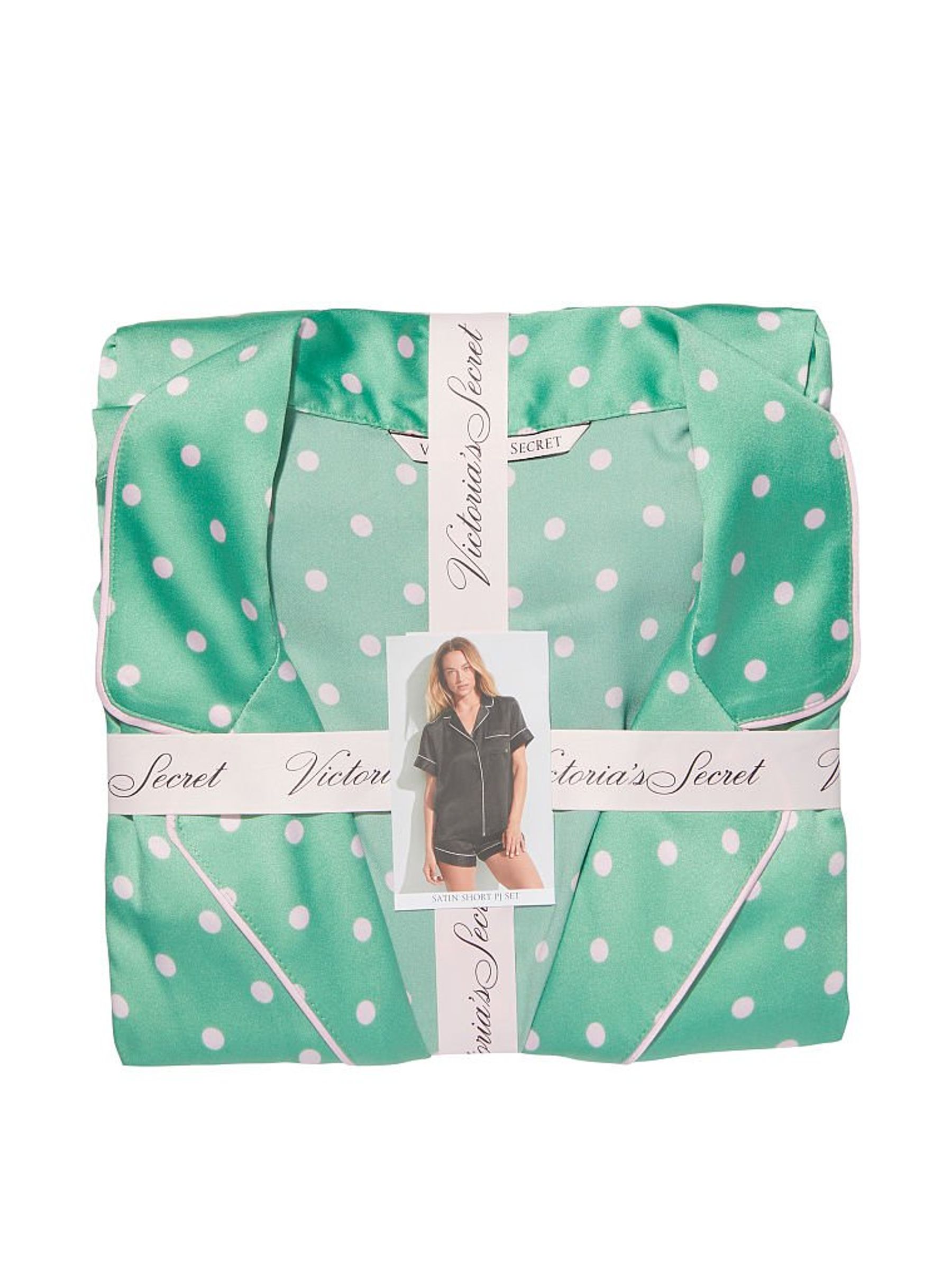 Aloe Green Dot Satin Short Pyjamas - Image 4 of 4